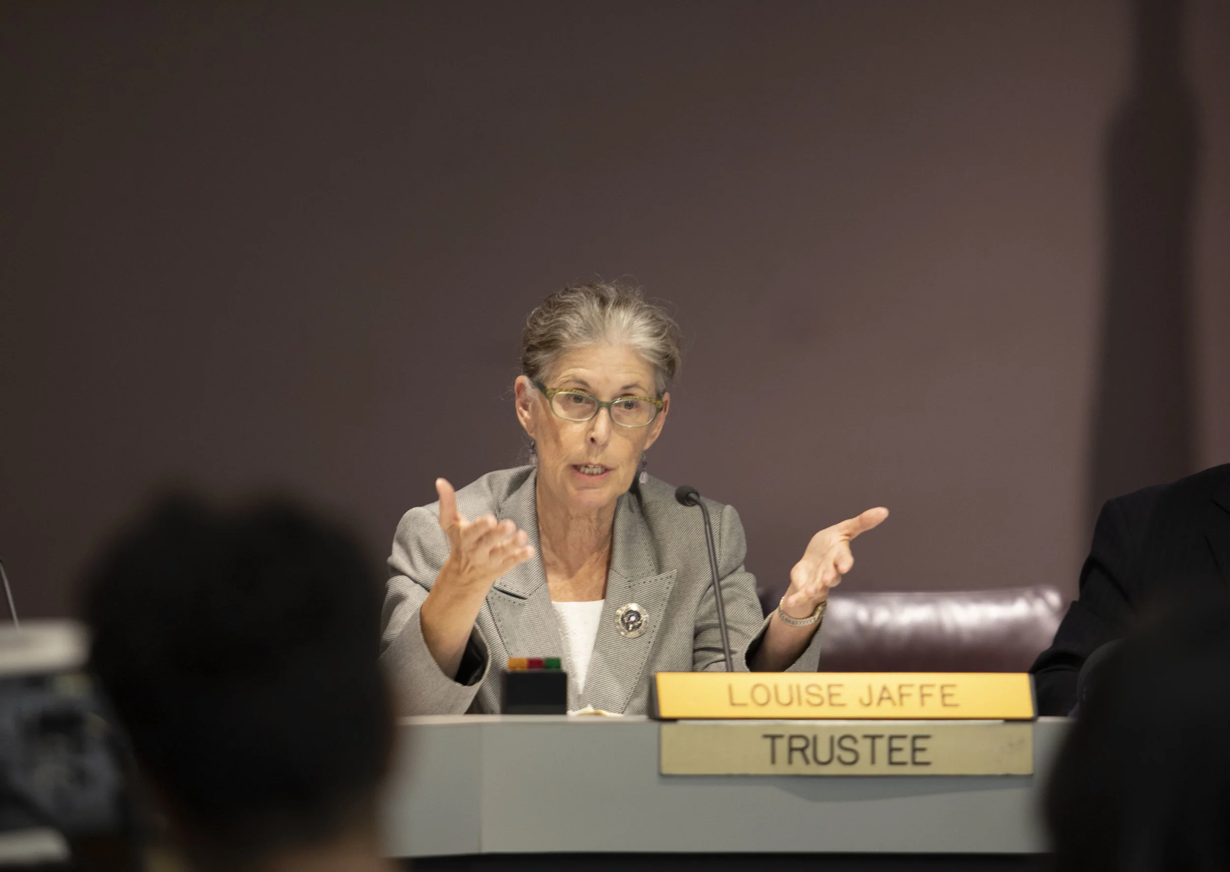 Trustee Louise Jaffe speaks about student equity during the September 3rd Board of Trustees meeting at Santa Monica College. (Joshua Nicoloro/The Corsair)