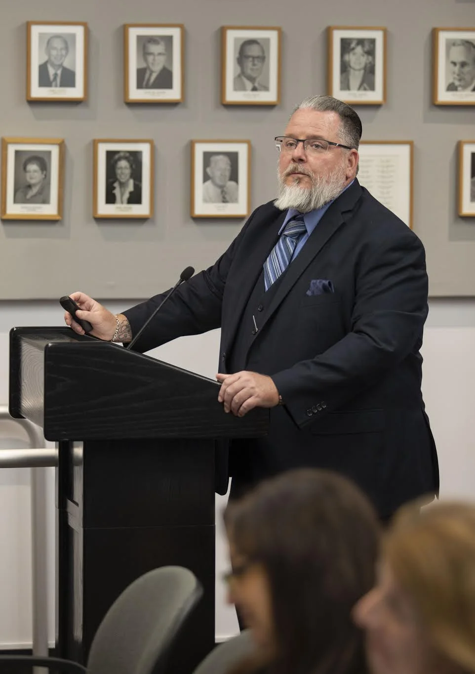 Vice President of business and administration Christopher Bonvenuto presents the 2019-2020 Budget to the SMC board of trustees during the September 3rd Metting at Santa Monica College. (Joshua Nicoloro/The Corsair)