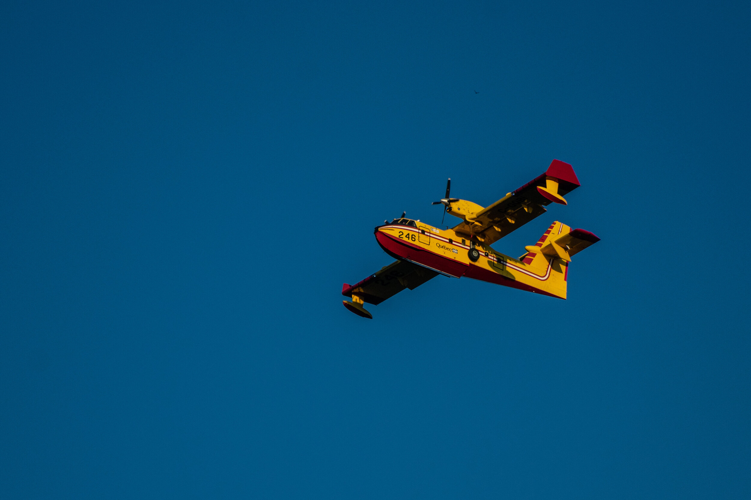 A Candian air tanker on its way to drop water or fire retardant on the Saddlerige Fire near Newhall Calif. on Friday, Oct. 11, 2019. (Conner Savage/The Corsair)