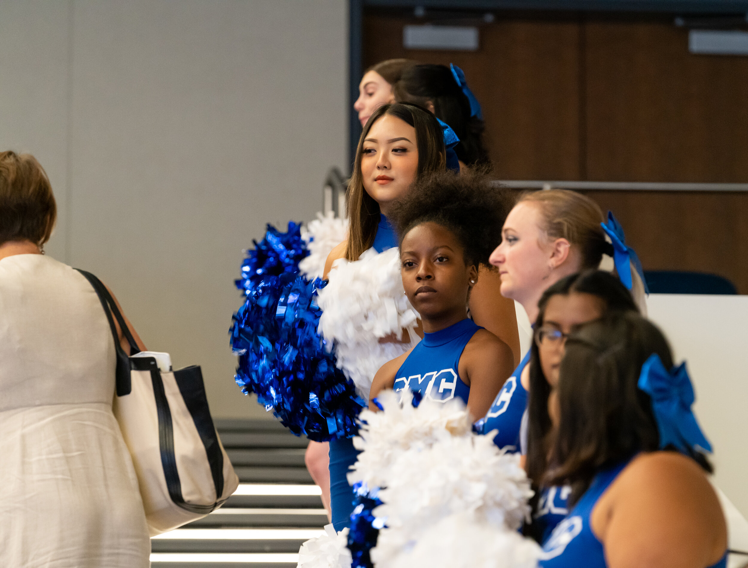  The Santa Monica College Cheer Club at the the ribbon cutting ceremony  for the new Student Services Center and 90th Anniversary Celebration at the Santa Monica College main campus on October 22, 2019.  (Suzanne Steiner/The Corsair) 