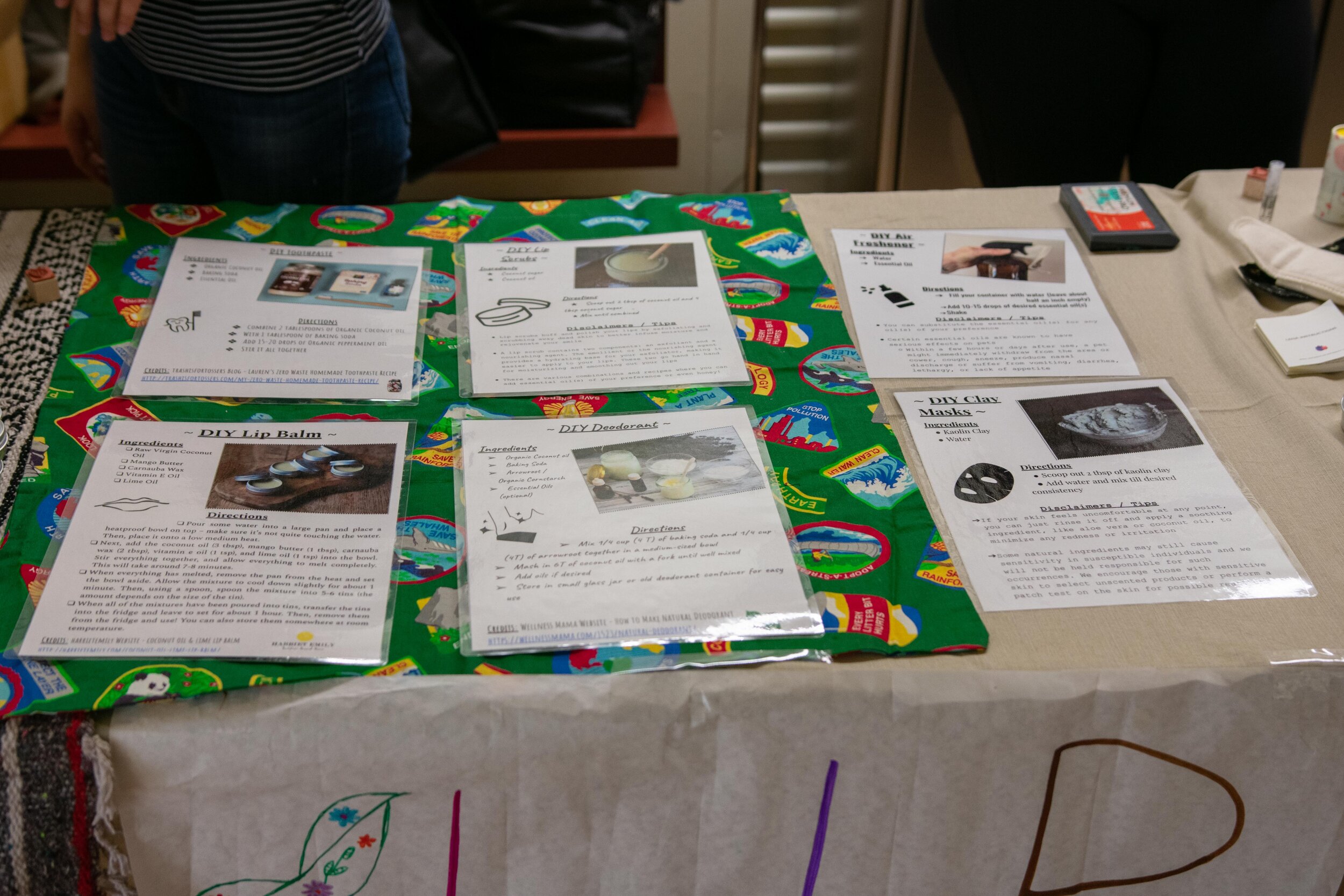  Recipes for sustainable health and hygiene products displayed at Sustainability Week. (Conner Savage/The Corsair) 