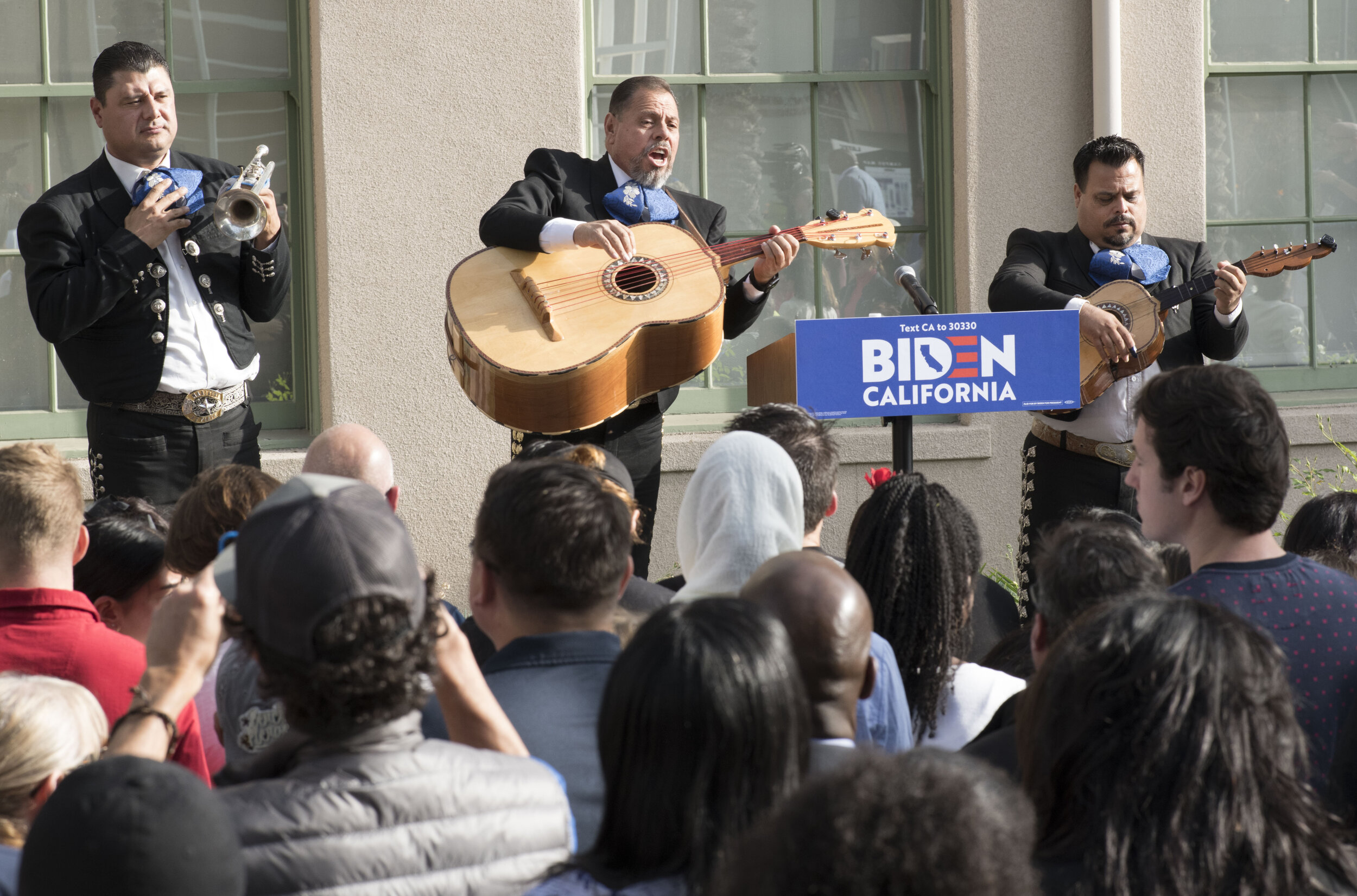  Image of Mariachi Los Dorado de Villa, mariachi band, performs for the excited crowd waiting to see the possible democratic presidential candidate Joe Biden. (Thursday 11/14/2019 Photo Kevin Tidmore The Corsair) 