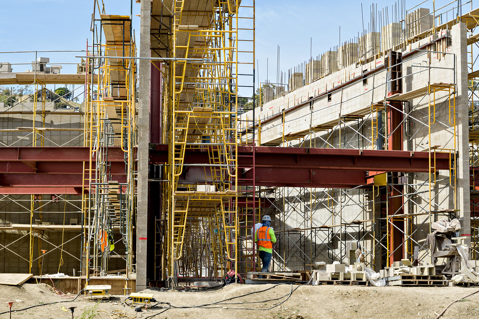  Construction workers on the site of the Santa Monica College (SMC) Malibu campus in Malibu, Calif., on Monday, April 5, 2021. Building at the site has been proceeding for the last year, and the campus is scheduled to be finished by the end of 2021, 