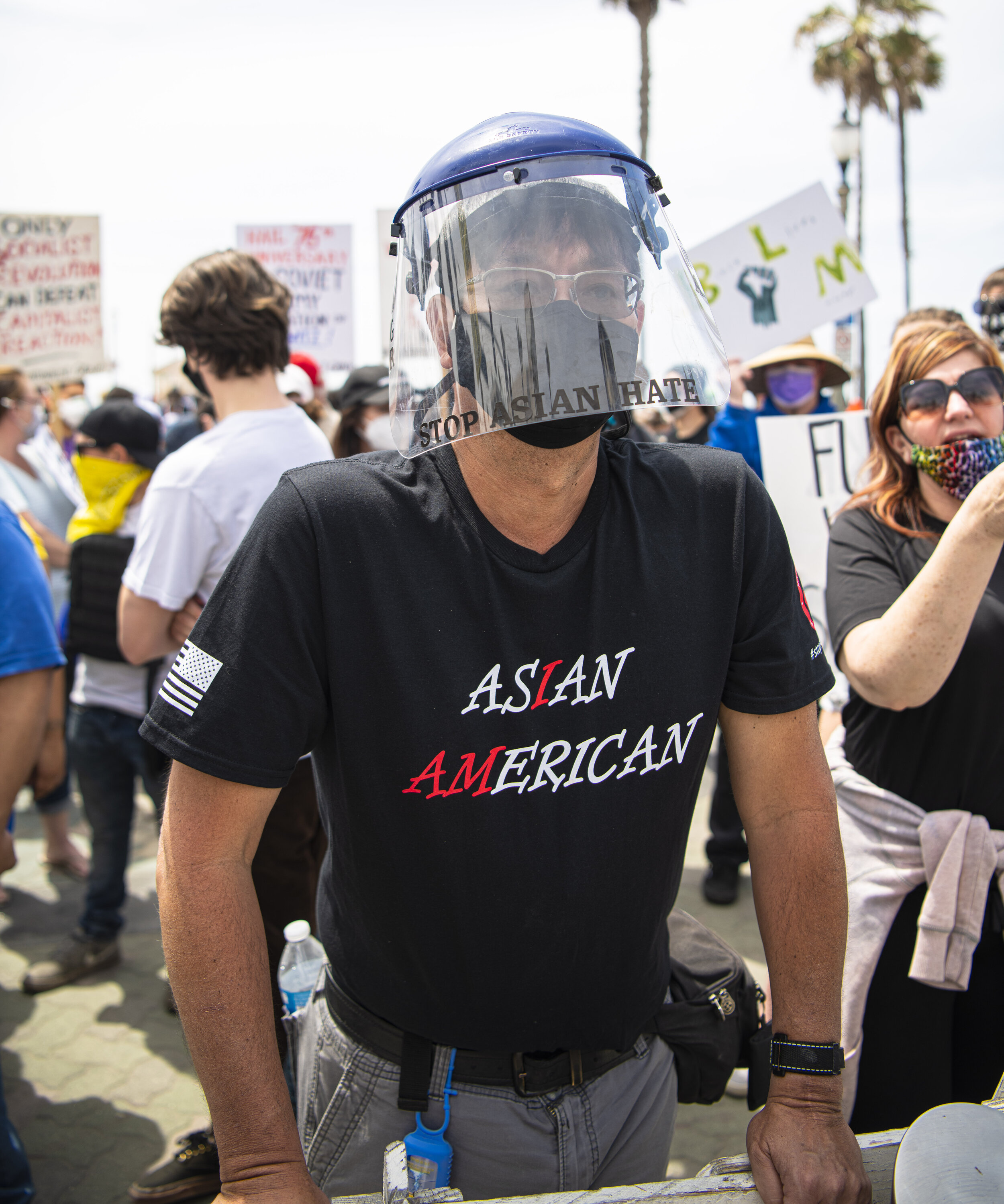  Black Lives Matter (BLM) protesters gather to counter-protest White Lives Matter (WLM) members in Huntington Beach, Calif. on March 11, 2021. After reports of WLM flyers were found in Huntington Beach and other surrounding areas supporting today's e