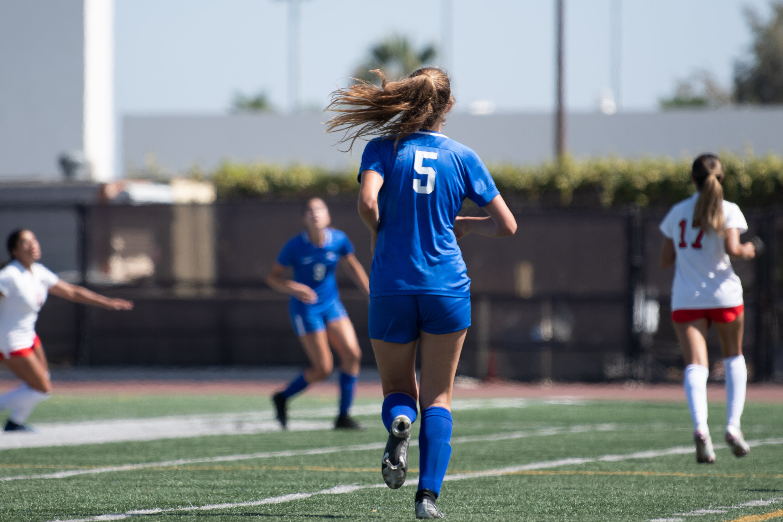  Charlie Kayem of the Santa Monica College woman's soccer team chases for possession on the Santa Monica College Corsair Field in Santa Monica, Calif. on September 10, 2021. The match against Chaffey is their third game of the year, and their second 