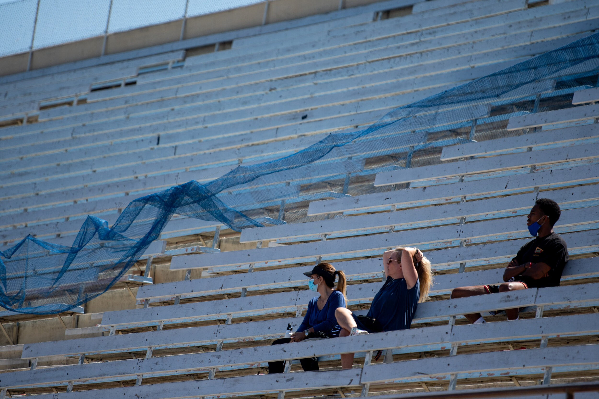  Spectators enjoy the match between Santa Monica College's women's soccer team and Charlie College's own on the Santa Monica College Corsair Field in Santa Monica, Calif. on September 10, 2021. While in-person sports are returning, many are continuin