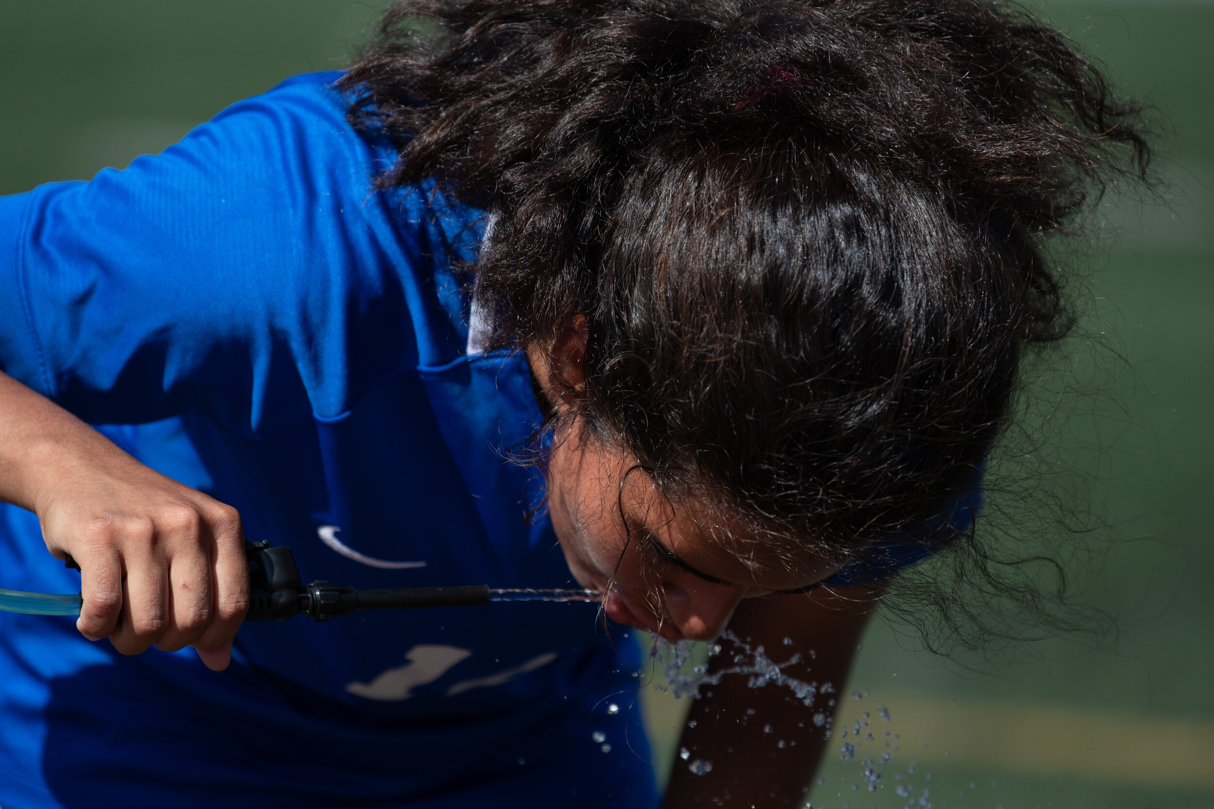  Prudence Vargas of the Santa Monica College woman's soccer team takes a long drink right at the beginning of half-time on the Santa Monica College Corsair Field in Santa Monica, Calif. on September 10, 2021. The match against Chaffey is their third 