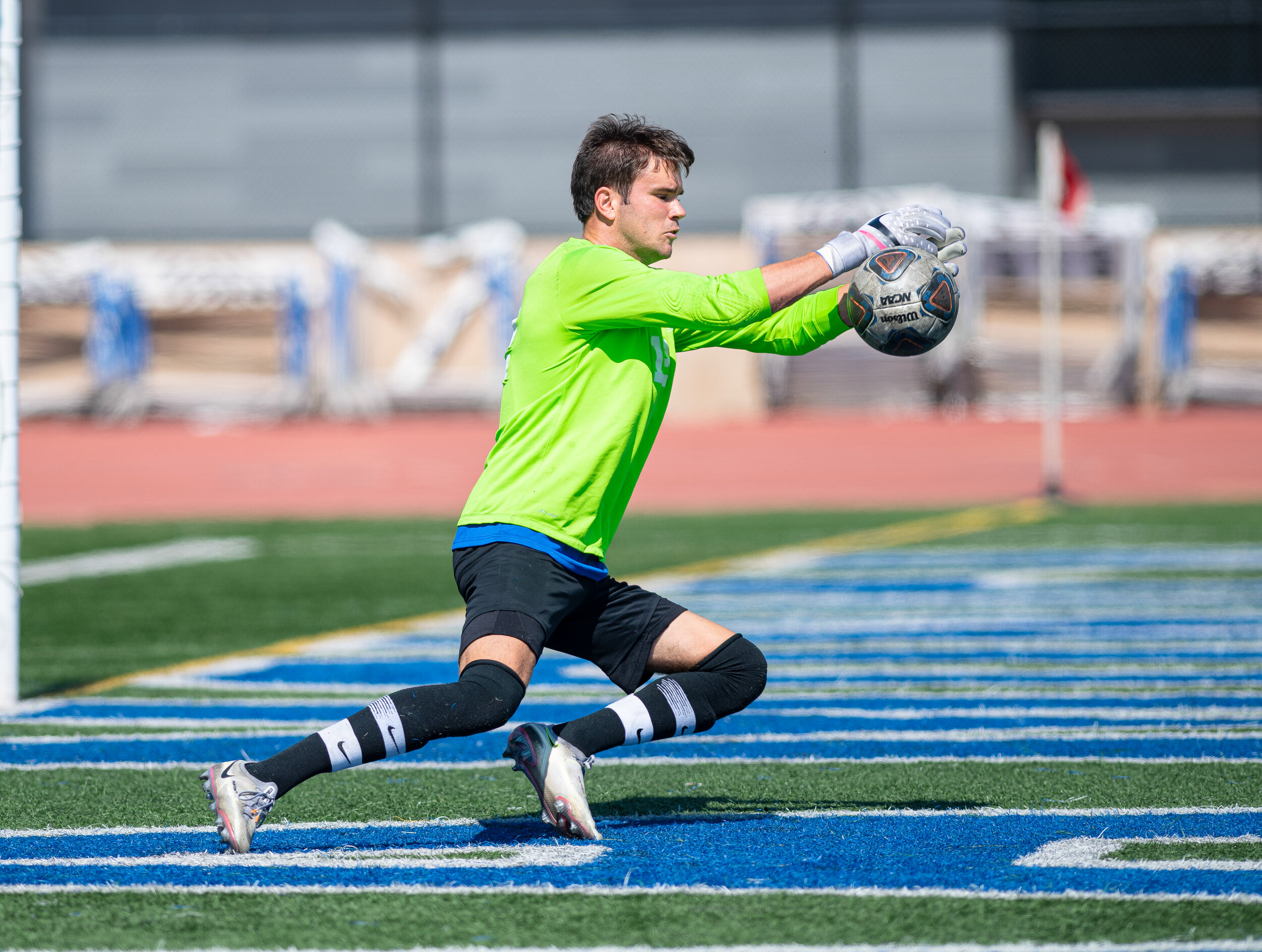  Santa Monica College Goalie Carlos Flores (12), Stops an attempted shot from the opponent Norco College on September 14, 2021, at Santa Monica College in Santa Monica, Calif. (Jon Putman | The Corsair) 