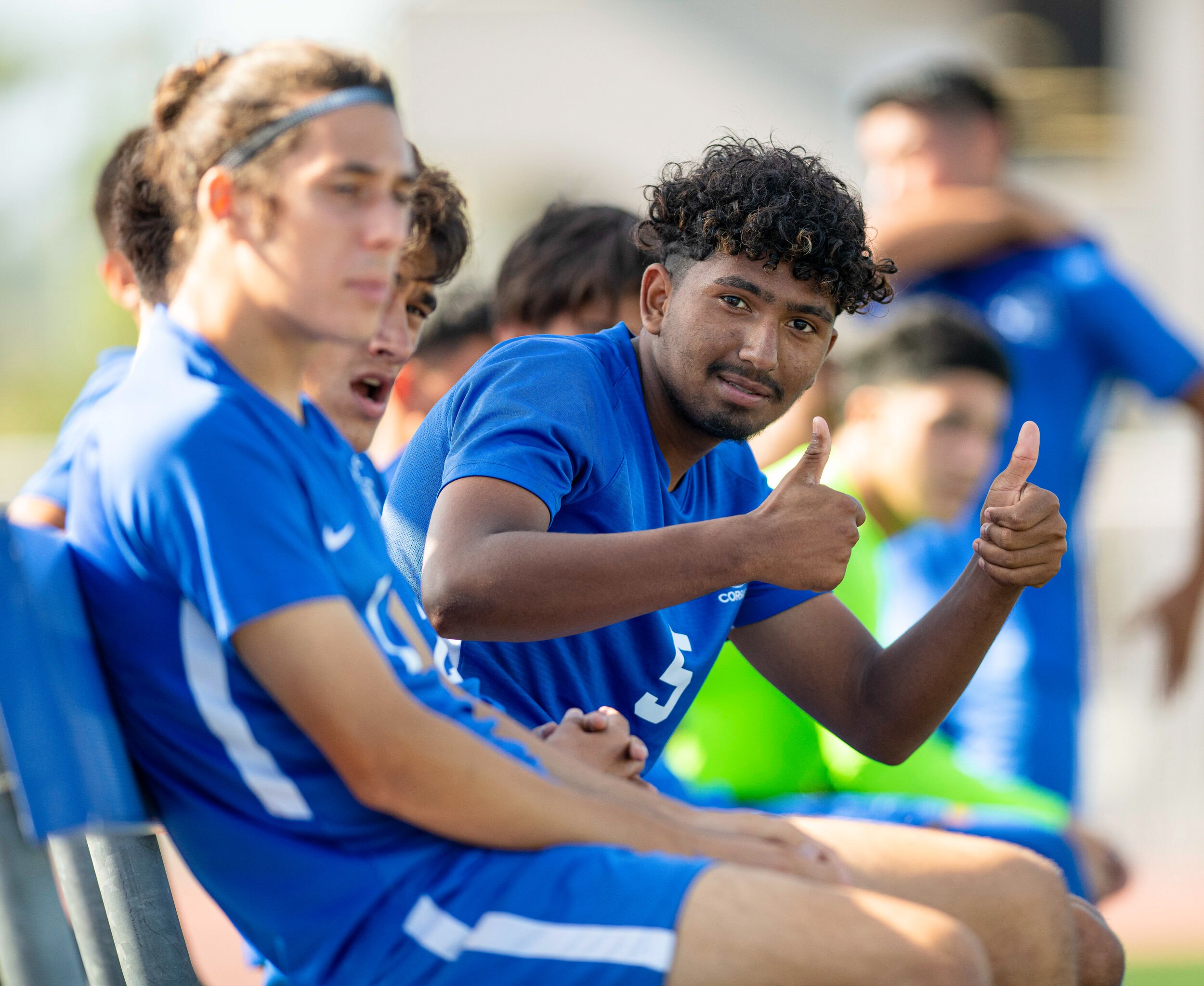  Sebastian Alvarez Luna (5), holds a thumbs up after they secure the 2-1 victory over their rival Norco College on September 14, 2021, at Santa Monica College in Santa Monica, Calif. (Jon Putman | The Corsair) 