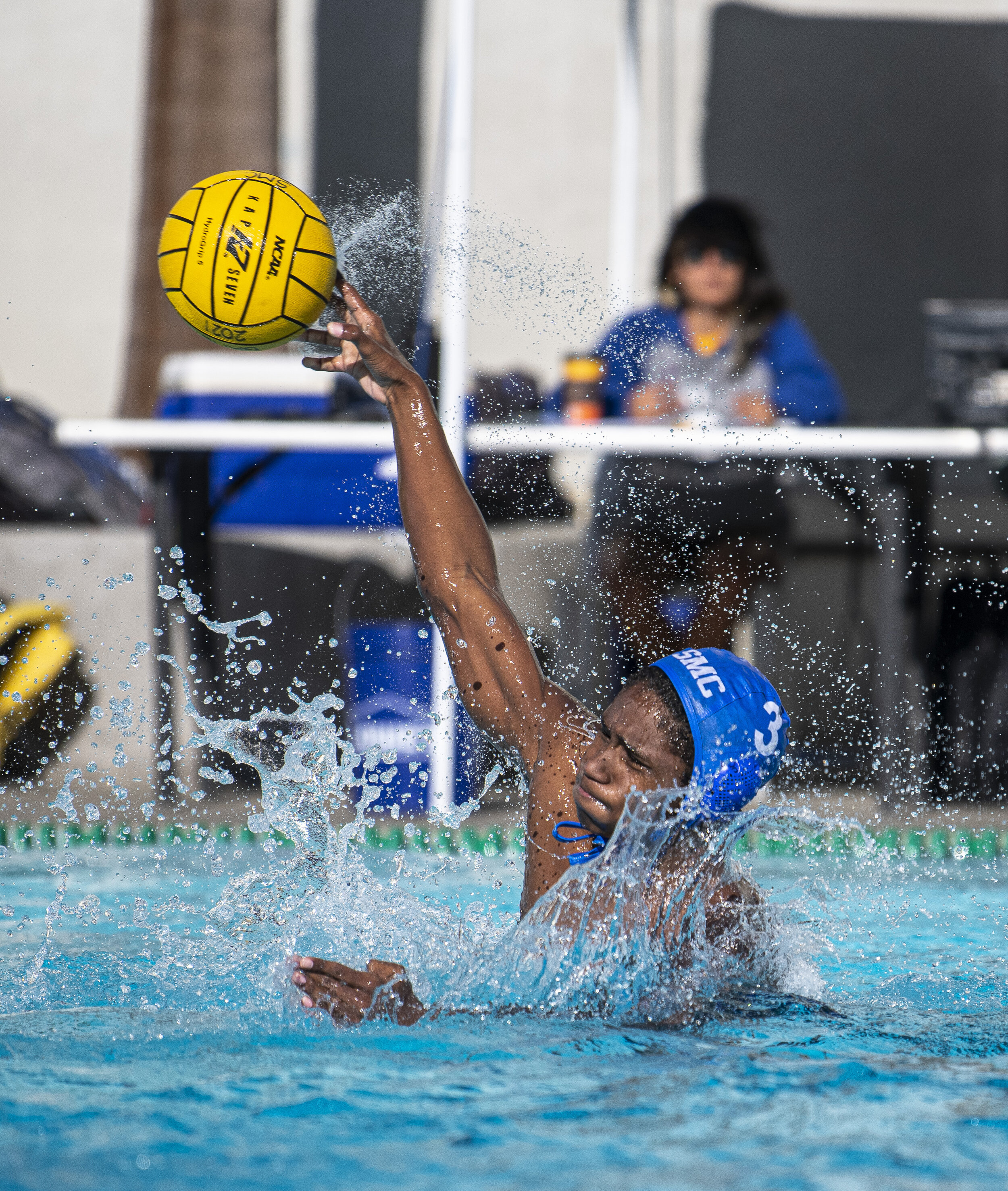  Santa Monica College Corsairs freshman Mikhai Davis (3) makes a shot attempt on goal after trailing by 2 after the half with a score 8-6 in favor of Ventura College. (Jon Putman | The Corsair) 