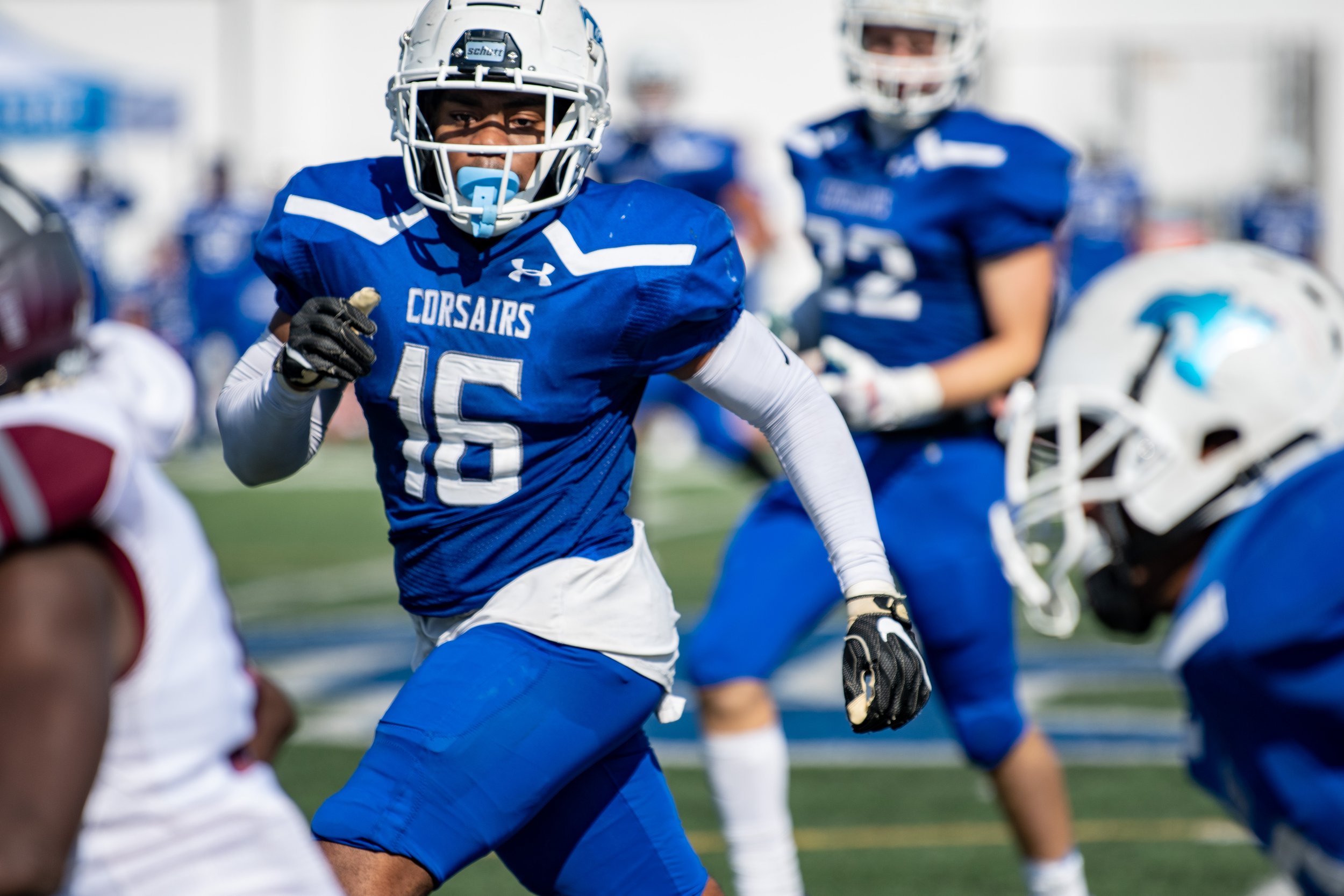  LB Raejion Baker (16) jogs down the field staff Santa Monica College's main campus field in Santa Monica, Calif. on October 23, 2021. The game against Antelope Valley is the first home game since a nine-person COVID infection that forced postponemen