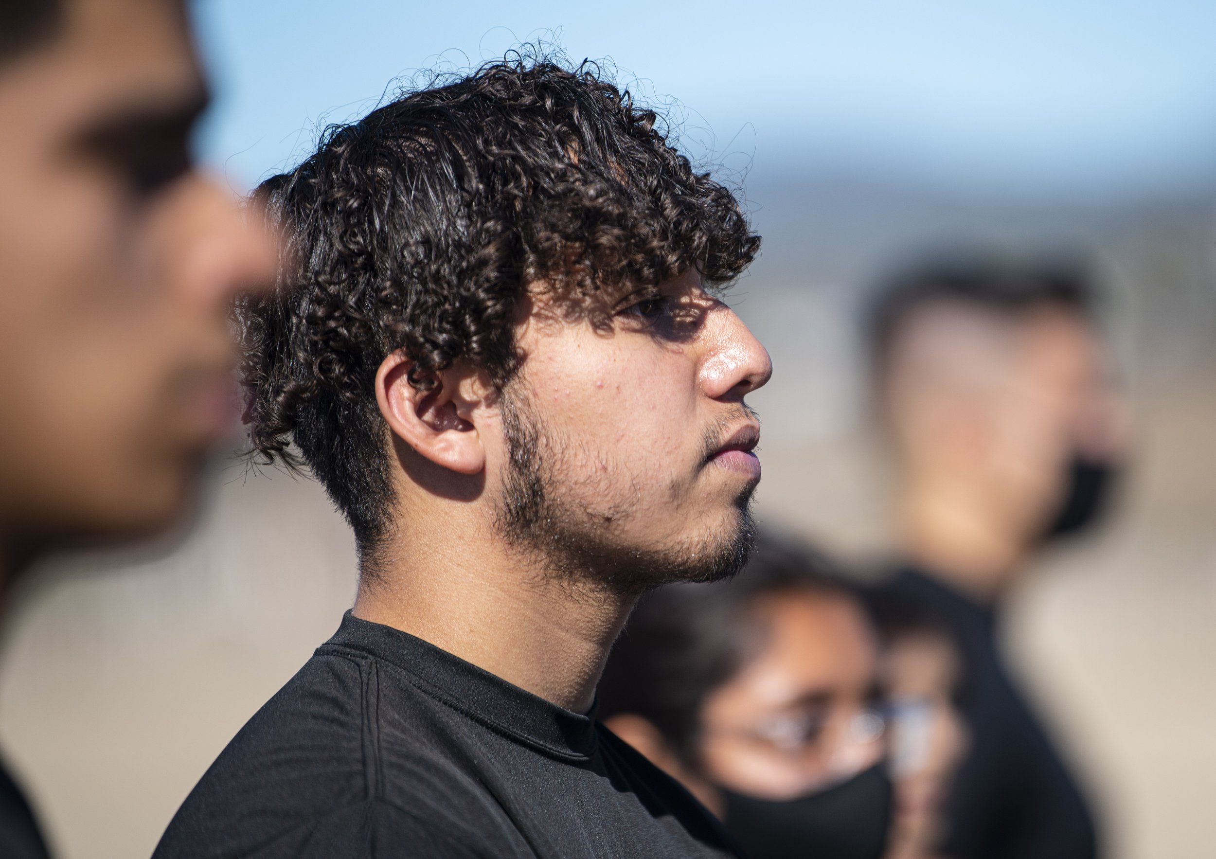  An Army recruit out of the Los Angeles Army Recruit Battalion stands among others as they practice their swear in procedures before the Veterans Day event hosted by both the Los Angeles Army Recruitment Battalion and the California Army National Gau