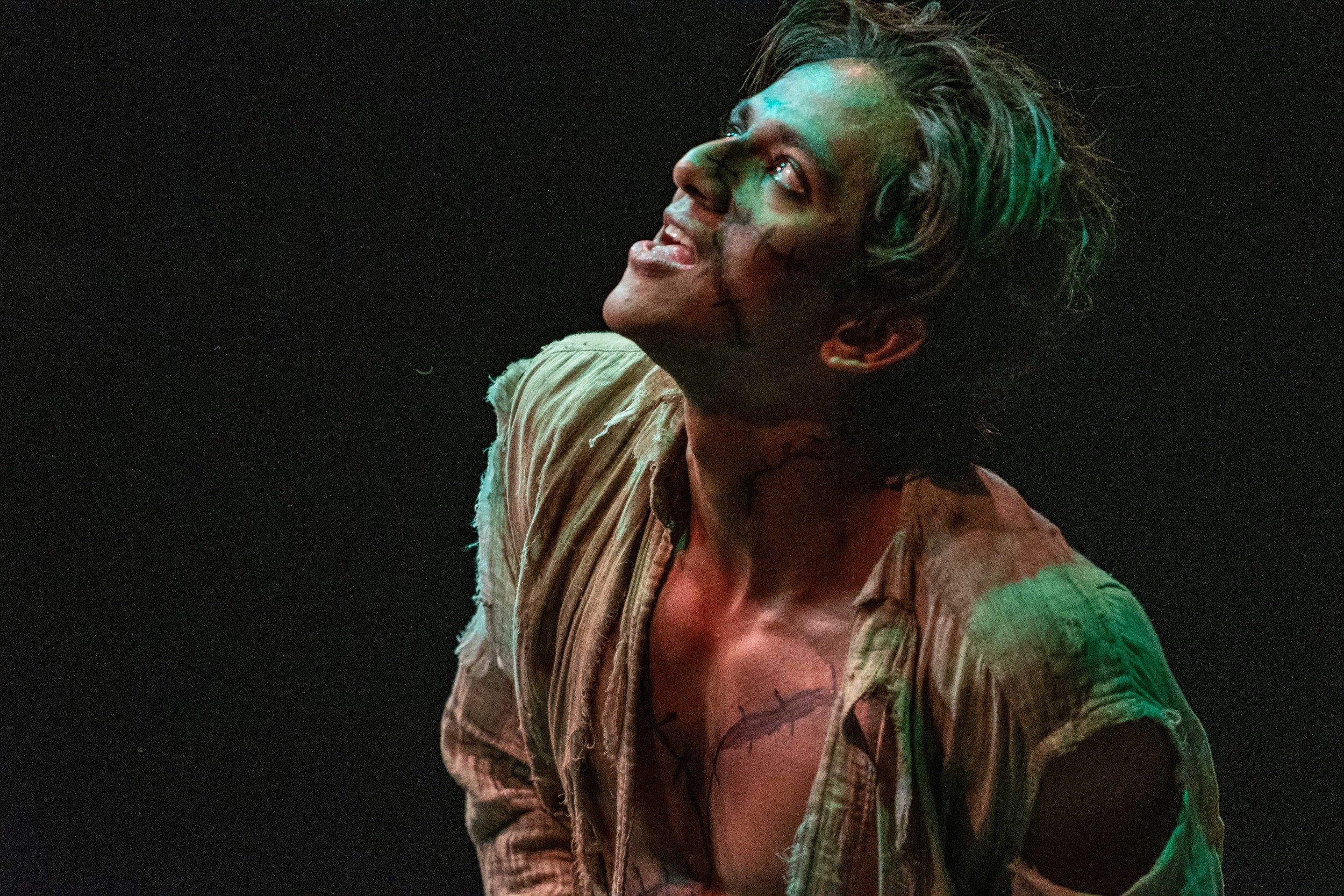  Claude Daniel, playing Frankenstein's creature, looks towards the heavens in G. Bruce Smith's "Broken Mirror: A Frankenstein Odyssey" (dir. Perviz Sawoski), a performance put on by the Theatre Arts Department on the Santa Monica College Theatre Arts