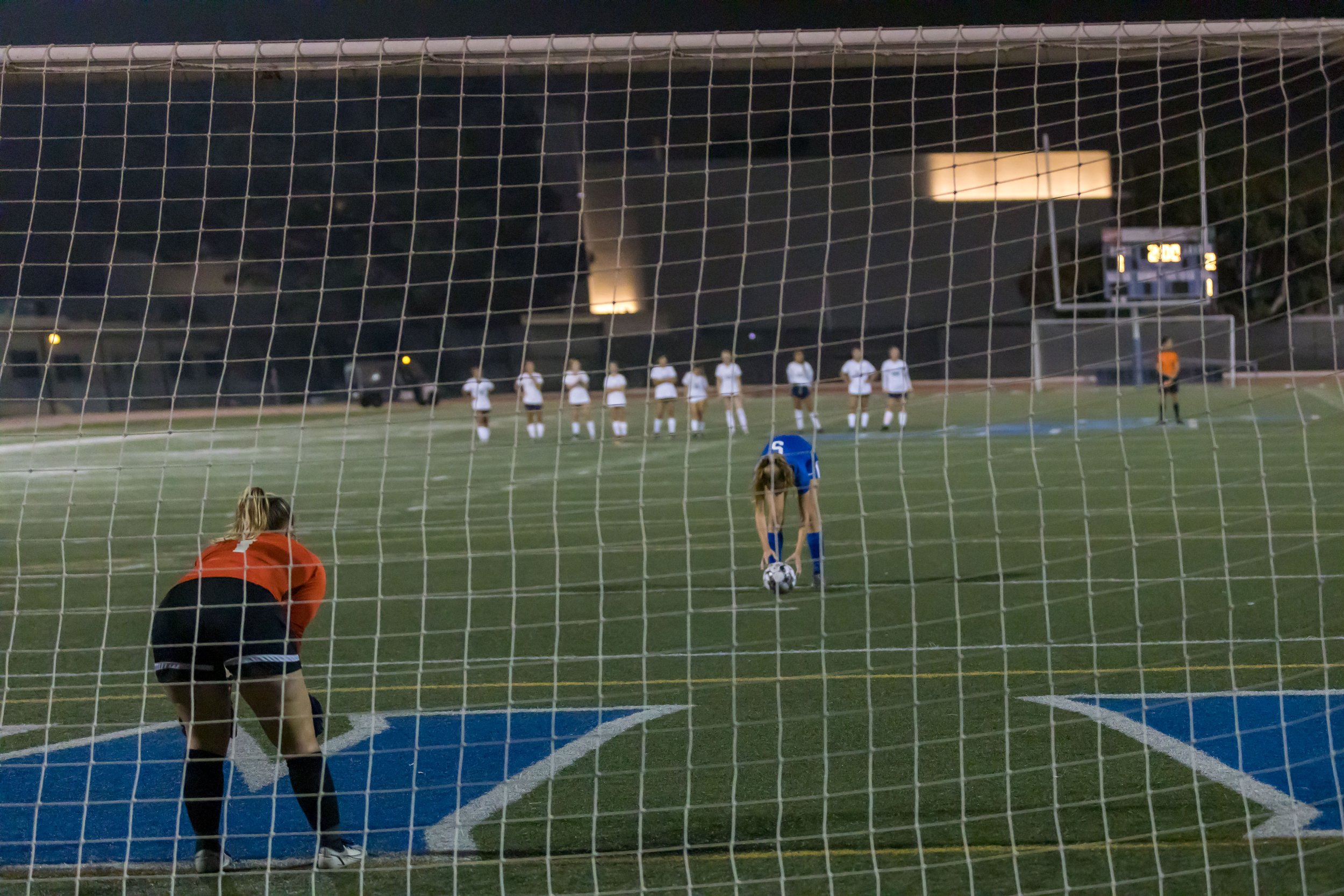  Freshman Charlie Kayem sets the ball for a penalty kick in OT2. Santa Monica College played against El Camino College in a California Community College Women's Soccer Southern California Regional Play-In game on November 18, 2021. The game was a 1-1