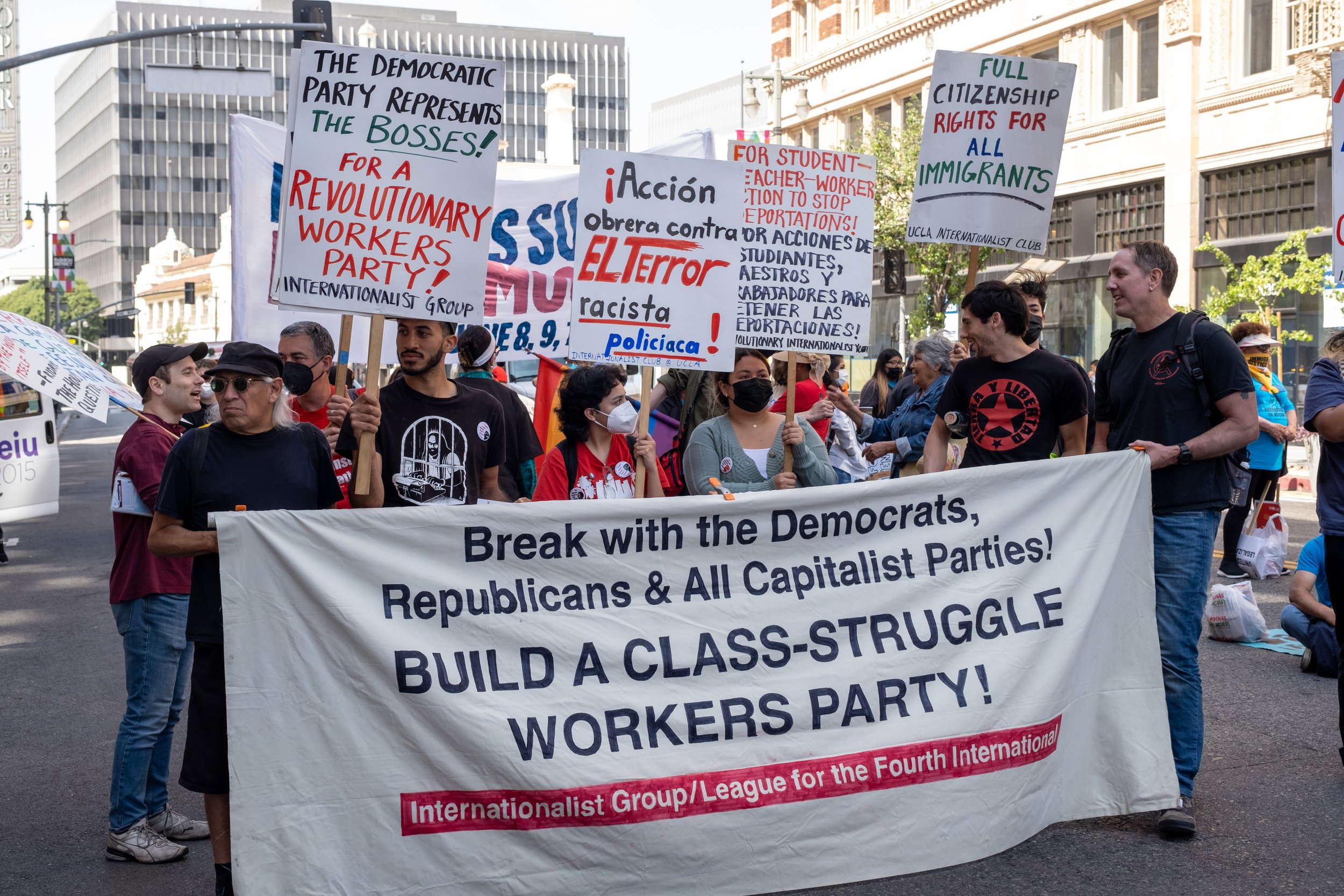  Internationalist Group Marches on May Day on Broadway street in Los Angeles, on Sunday, May 1, 2022. (Anna Sophia Moltke | The Corsair) 