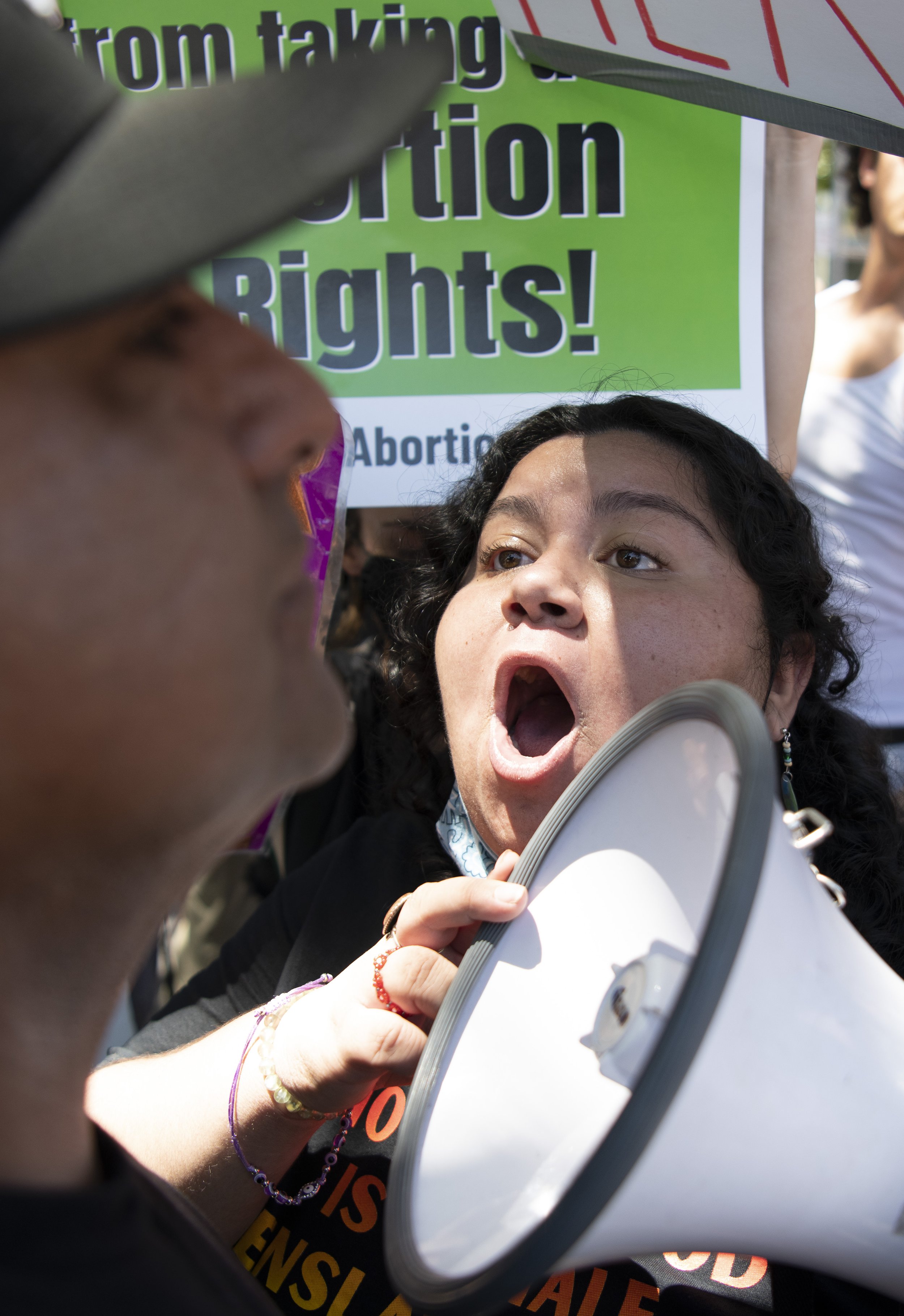  An abortion rights supporter yells in the face of a counter protester that arrived to voice his opinions on why abortion is wrong on May 14, 2022, in Los Angeles, CA. (Jon Putman | The Corsair) 