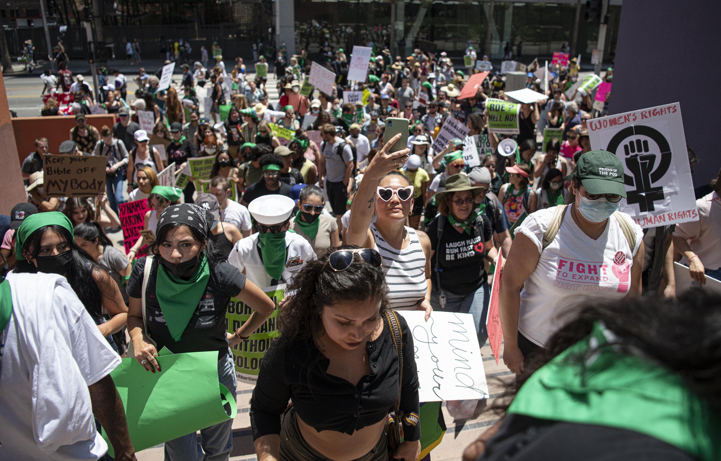  Abortion Rights supporters crowd into Pershing Square after a successful peaceful march throught he streets of DTLA  on May 14, 2022 in Los Angeles, CA. (Jon Putman | The Corsair) 