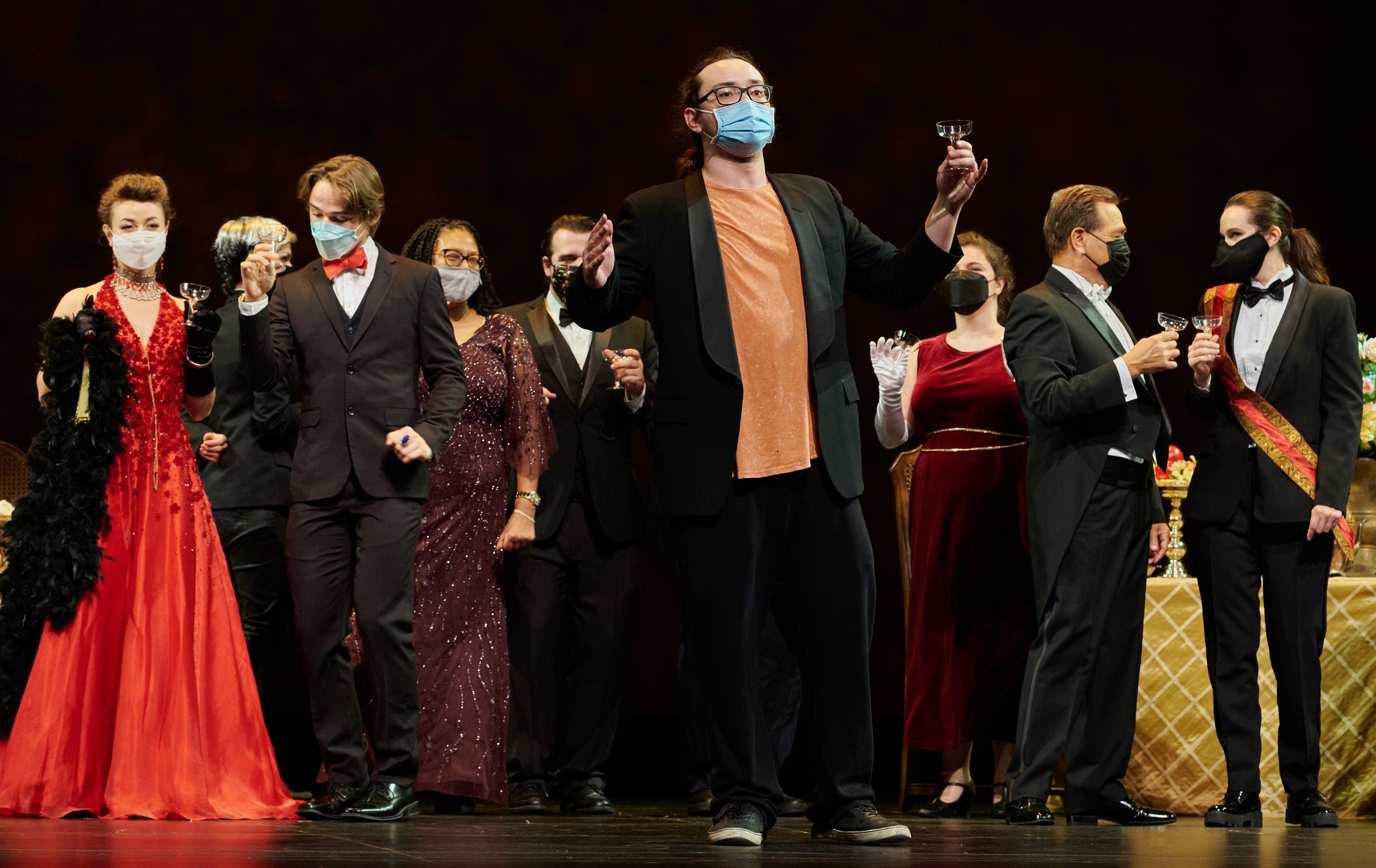  George Froehlig (center) and cast during dress rehearsal of the Santa Monica College Opera Theatre production of "Die Fledermaus" at The Broad Stage on Wednesday, May 18, 2022, in Santa Monica, Calif. (Nicholas McCall | The Corsair) 