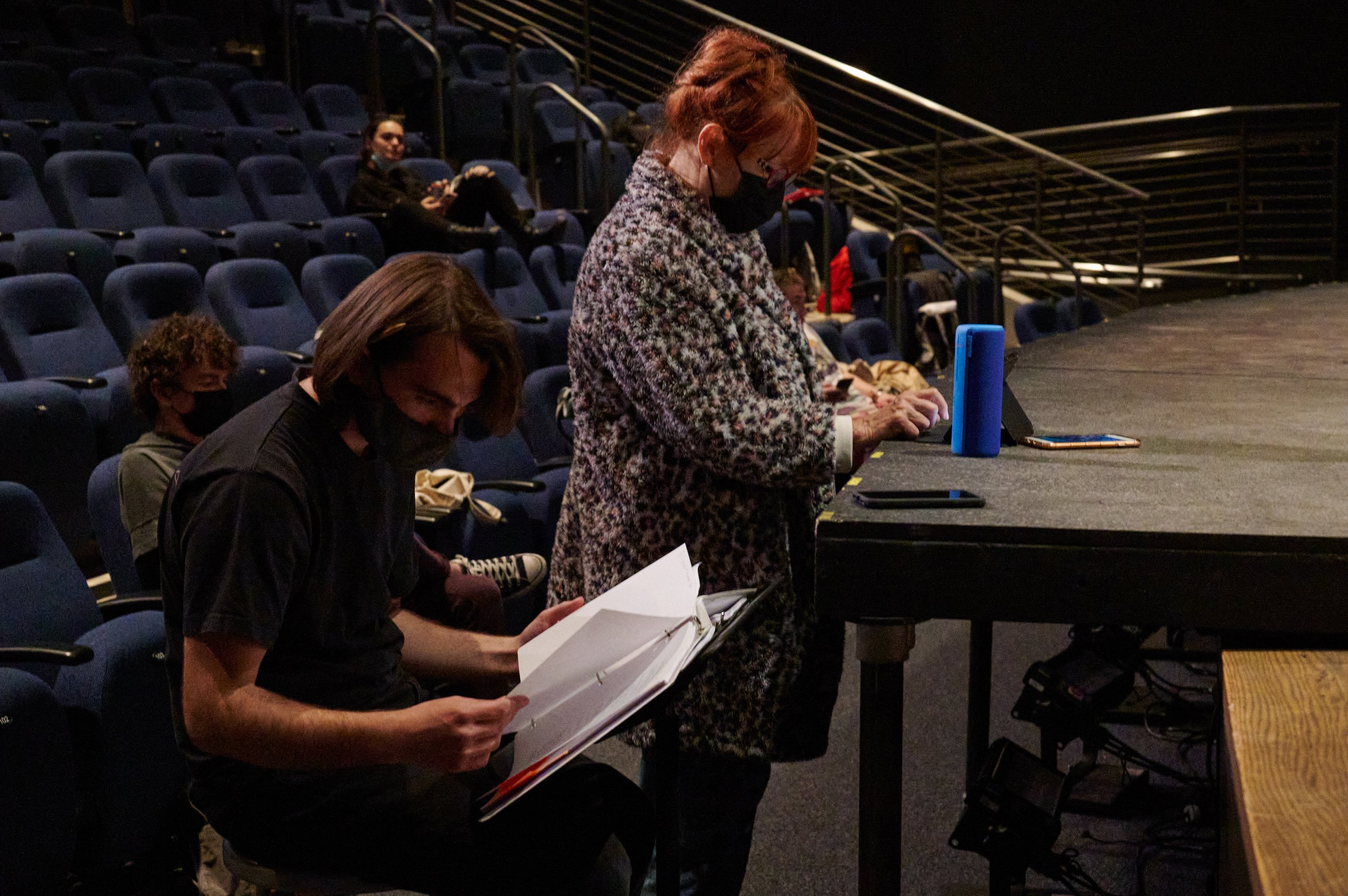  Stage Manager/Assistant Director Matthew Steward and Director Terrin Adair during rehearsal of the Santa Monica College Theatre Arts production of "Treasure Island" at the SMC Main Stage on Wednesday, April 27, 2022, in Santa Monica, Calif. (Nichola