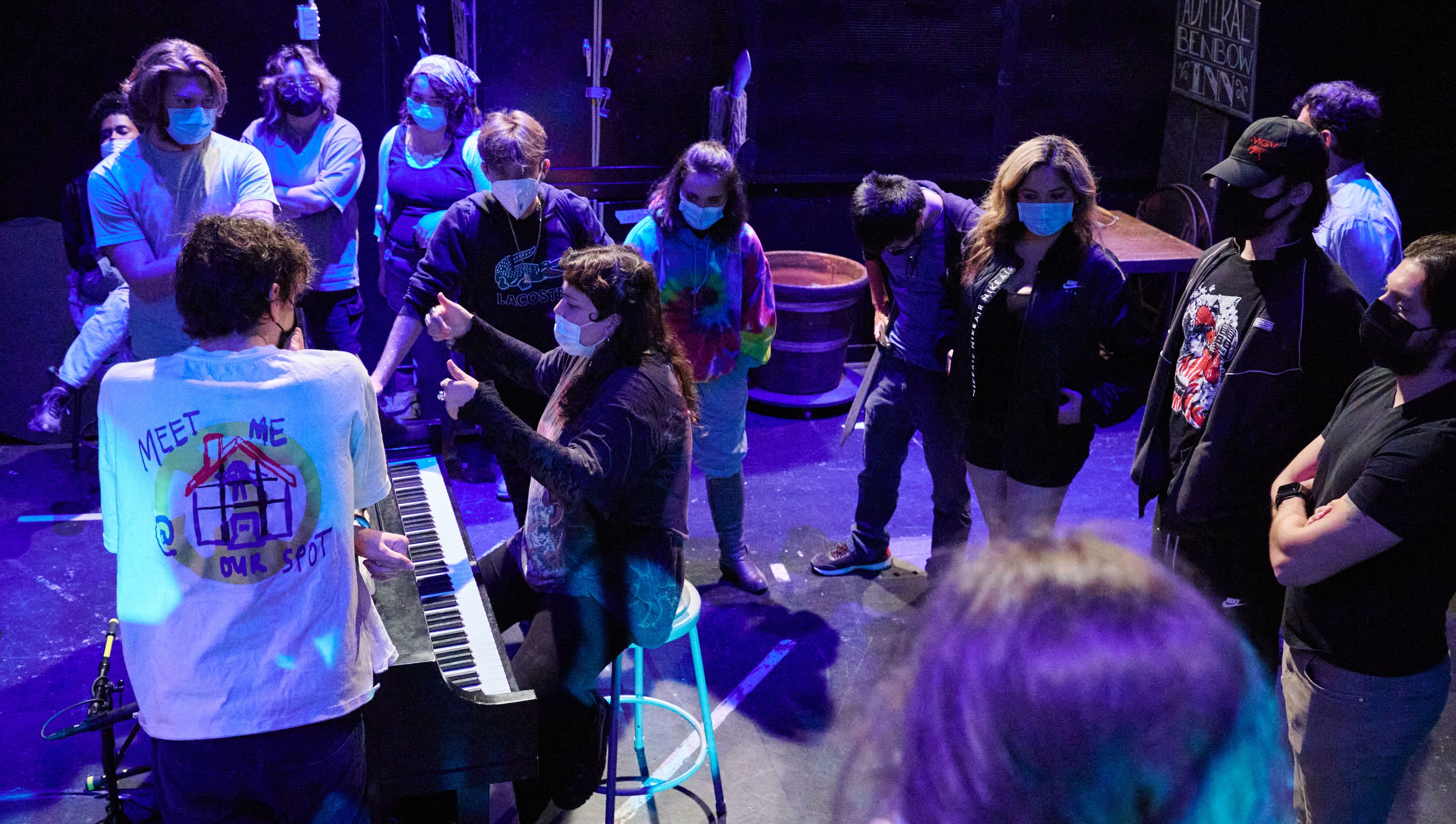  Musical Director Natalie Garner leads the cast in choral practice during rehearsal of the Santa Monica College Theatre Arts production of "Treasure Island" at the SMC Main Stage on Thursday, May 12, 2022, in Santa Monica, Calif. (Nicholas McCall | T