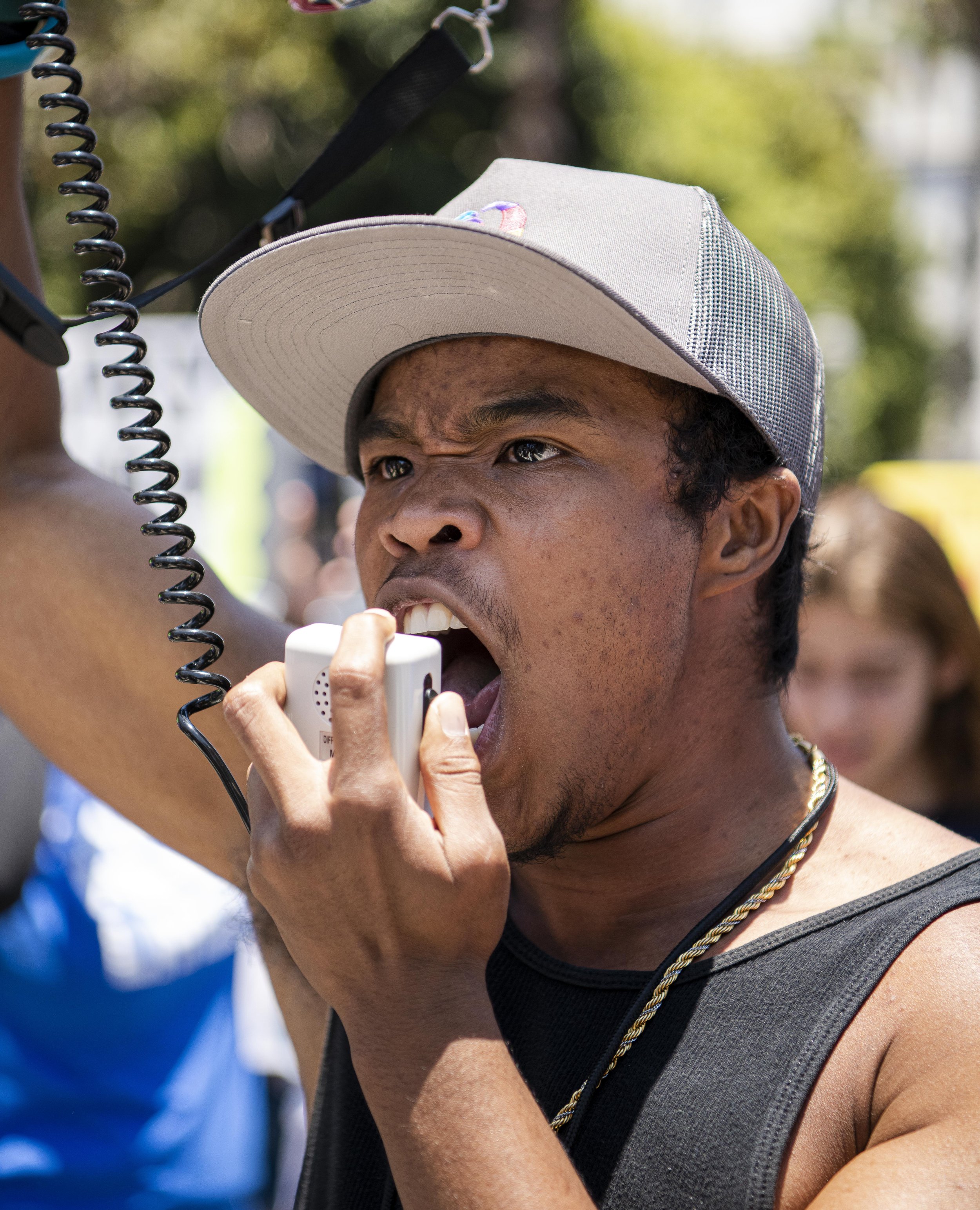 Sam Marcel a known activist in the Los Angeles region, chants with other March for our lives protestors to show their passion for more gun contriol. (Jon Putman | The Corsair) 