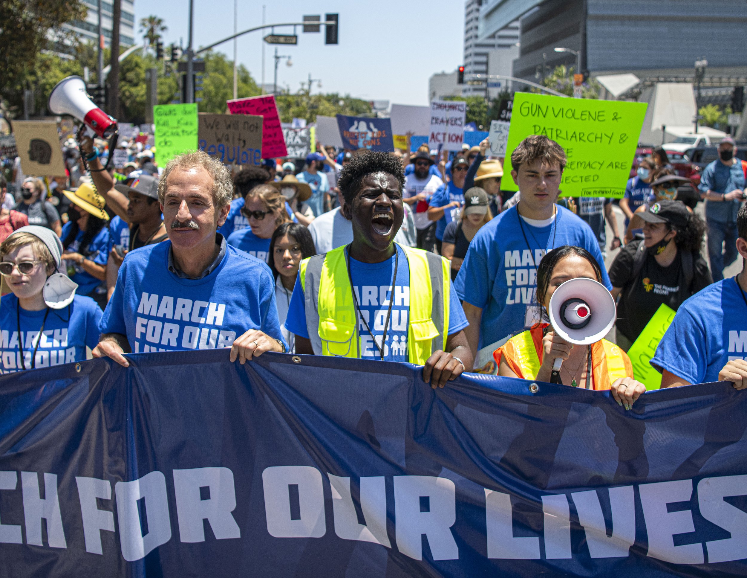  March for our lives supporters march the streets of downtown Los Angeles where roughly hundreds of people flooded the streets to show their support for gun control. (Jon Putman | The Corsair) 
