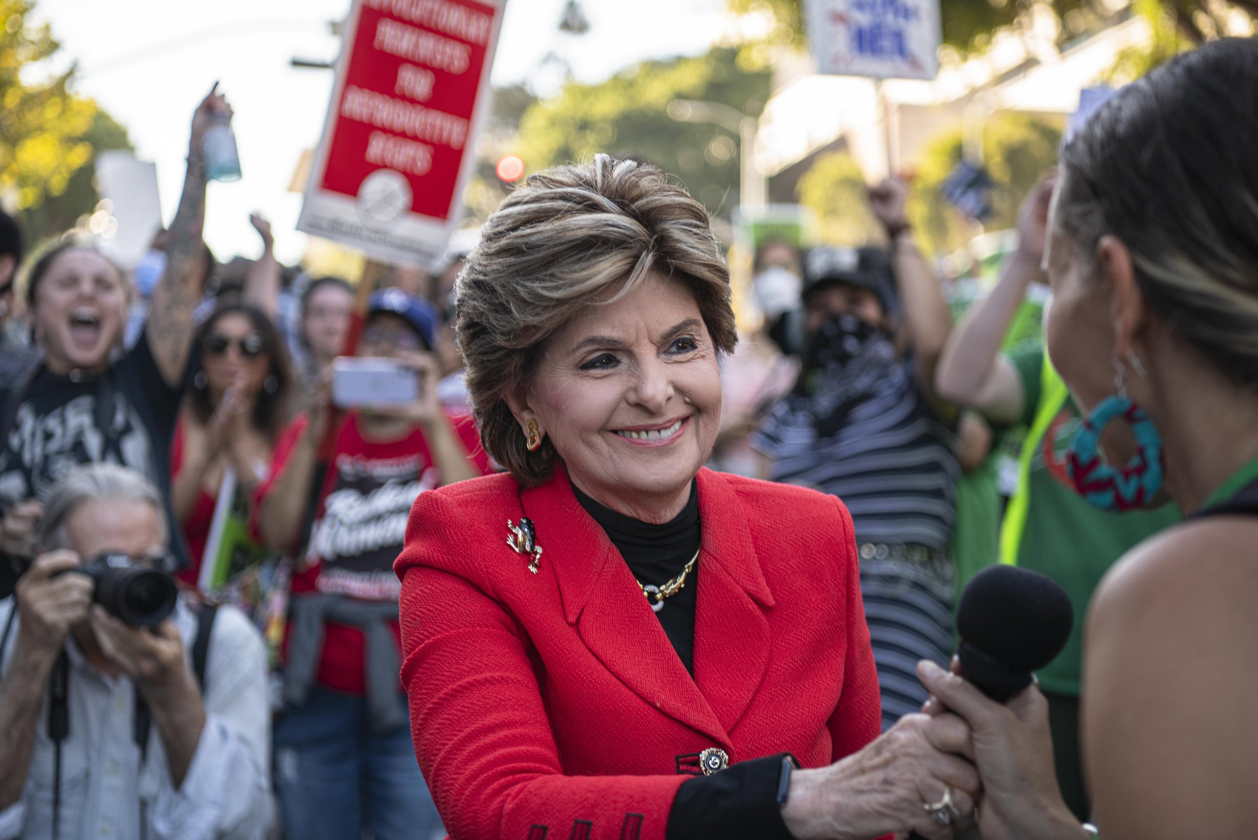  Gloria Allred, a high profile attorney known for taking contraversial cases involving Women's rights, speaks to the masses at the Abortions Rights rally. (Jon Putman | The Corsair) 