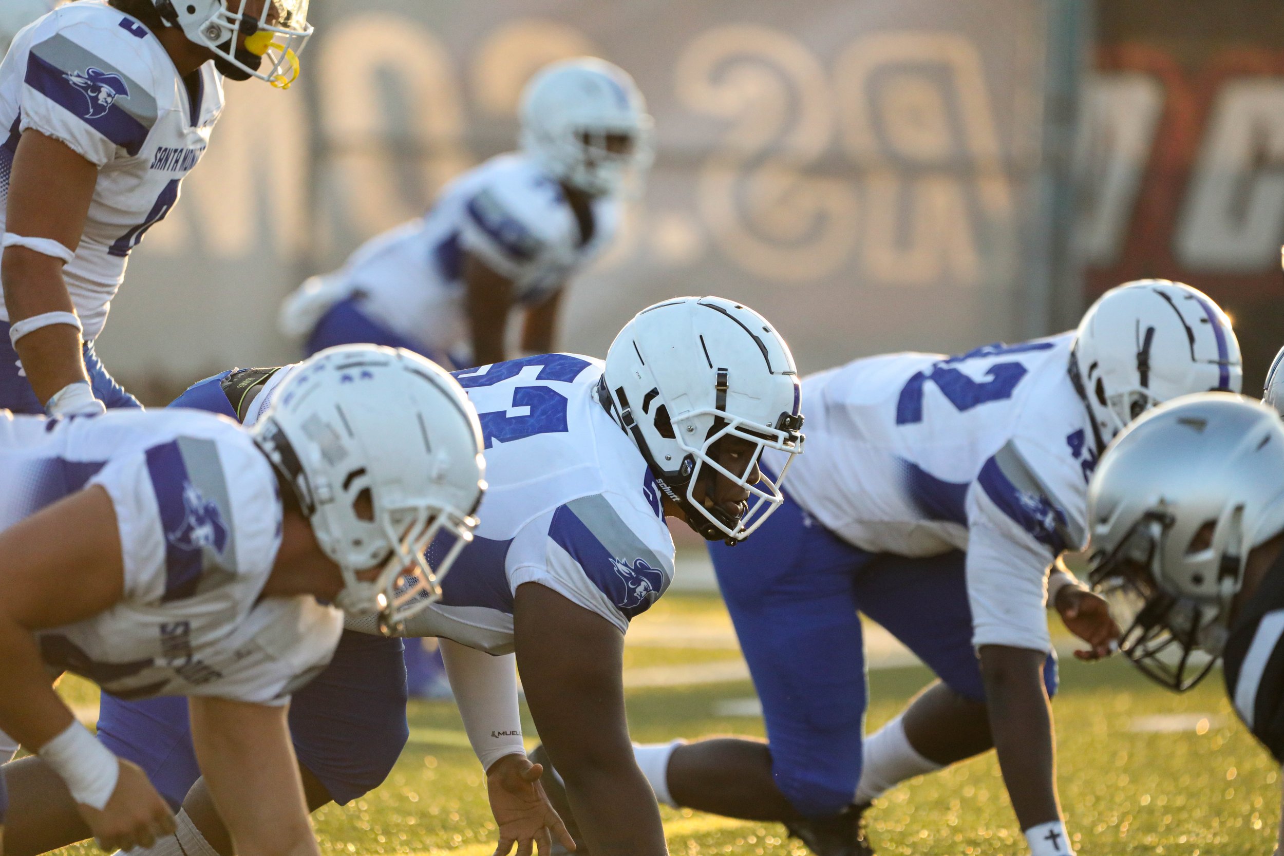  The Santa Monica College Corsair Football Defensive team getting ready to stop the Compton College Tartars Offensive team from advancing on Saturday, Sept. 17 at Compton, Calif. (Danilo Perez | The Corsair) 