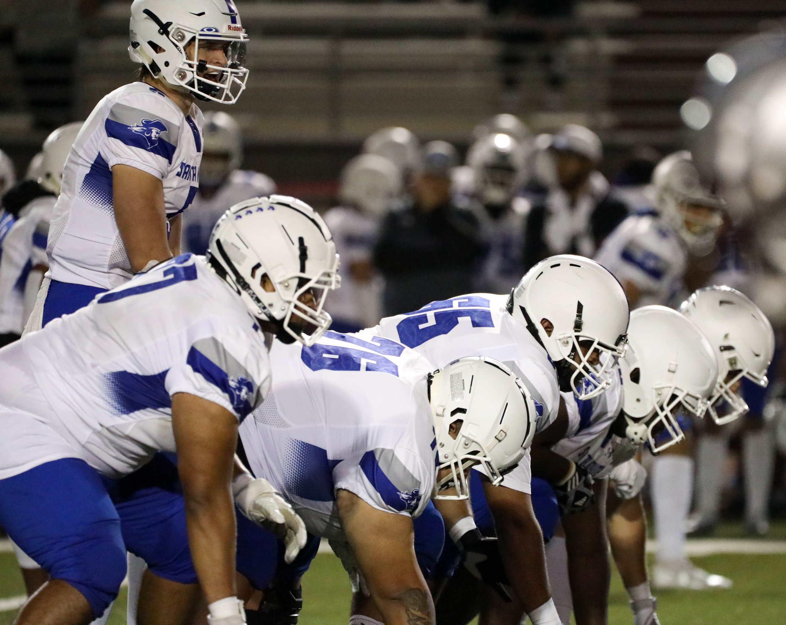  The Santa Monica College Corsair Football Offensive team getting ready to start the play against the Compton College Tartars on Saturday, Sept. 17 at Compton, Calif. (Danilo Perez | The Corsair) 