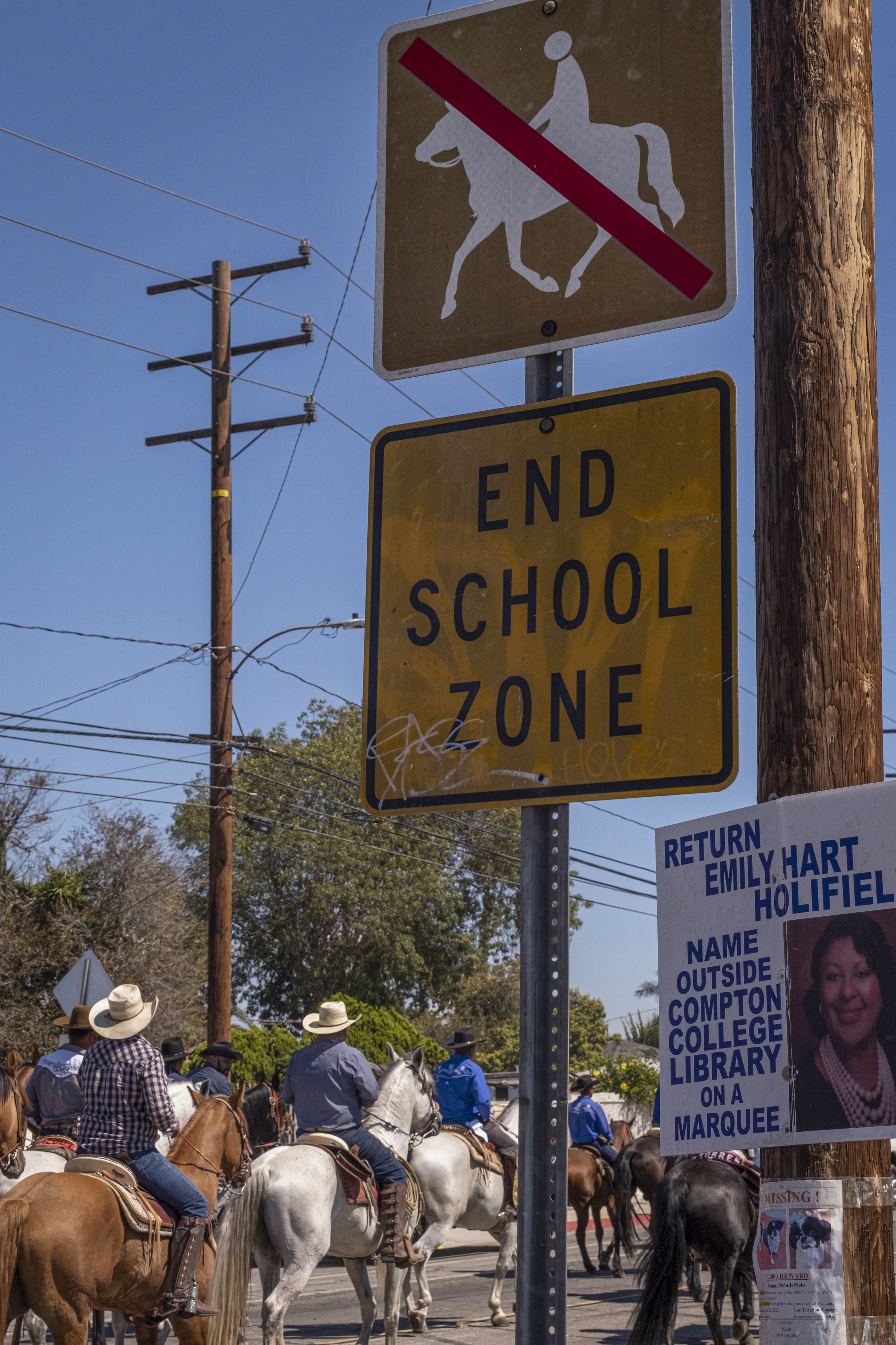  Signs that prohibit horse riding were put up by the City of Compton on Greenleaf Blvd., and around areas where events similar to the Cabalgata are normally held. Sunday, Sep 25. (Anna Sophia Moltke | The Corsair) 