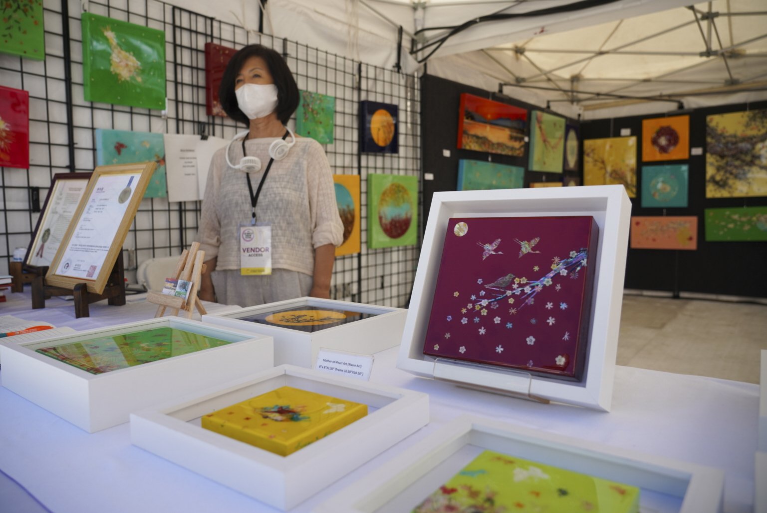  Kyung Ja Kim, traditional Korean artist, displays her patented mother-of-pearl art during the 49th annual Los Angeles Korean Festival Friday, September 23 2022 at the Seoul International Park. The 49th incarnation marks the return of the in-person f