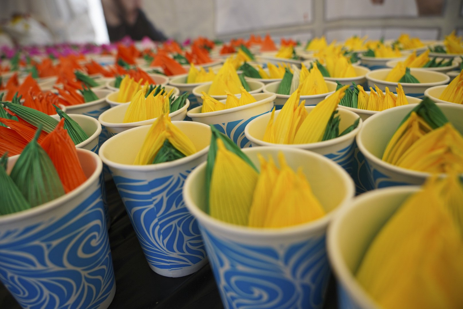  Paper lotus flowers await assembly during the 49th annual Los Angeles Korean Festival Friday, September 23 2022 at the Seoul International Park. Papercraft is a traditional Korean art often used to construct intricite lanterns.  (The Corsair | Antho
