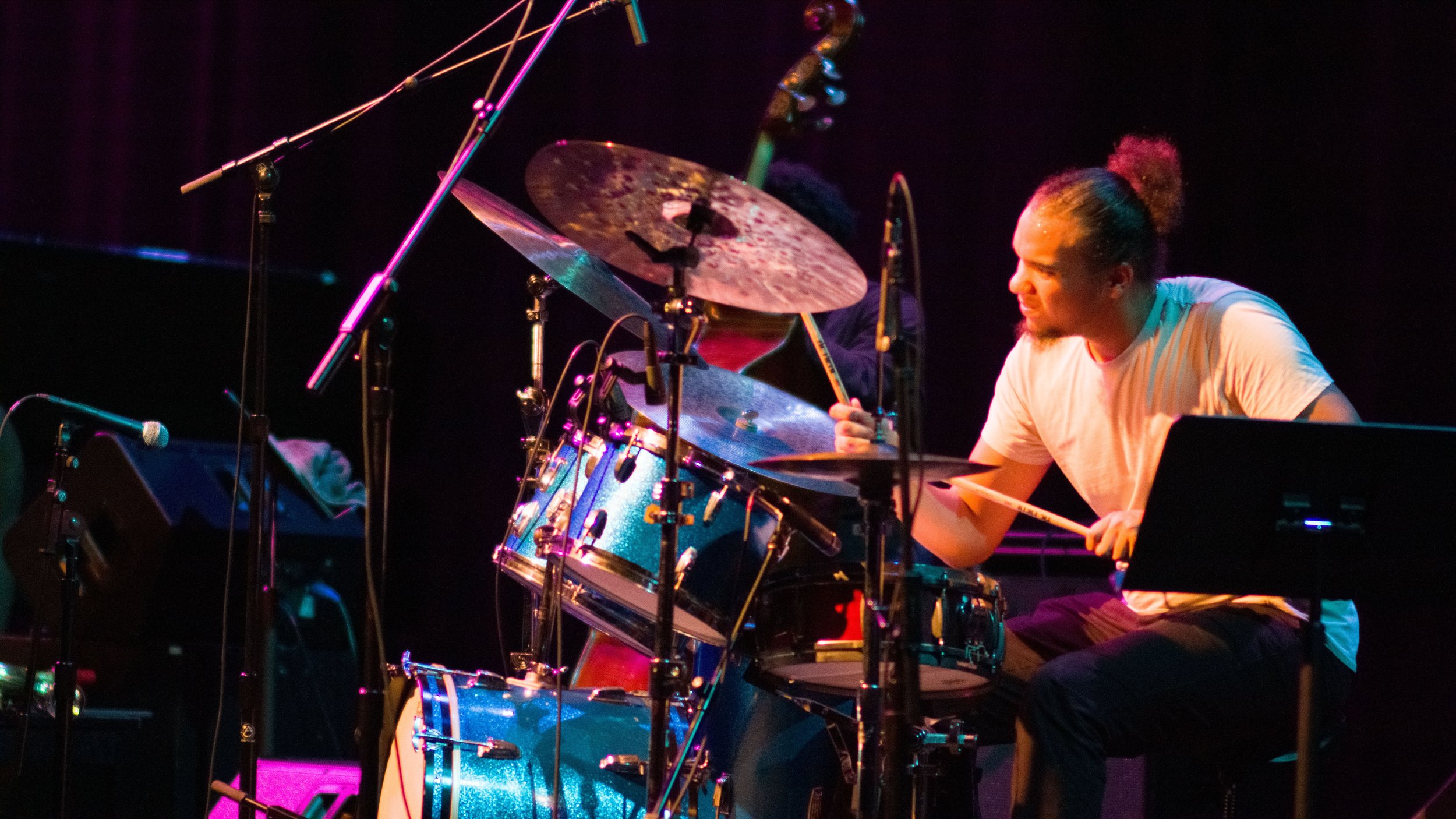  Ele Howell plays drums at the Santa Monica College Performing Arts Center, Santa Monica, Calif. as part of Ravi Coltrane's group on Sept. 23 2022. It was the birthday of Ravi Coltrane's late father John Coltrane. The performance was dedicated to Pha