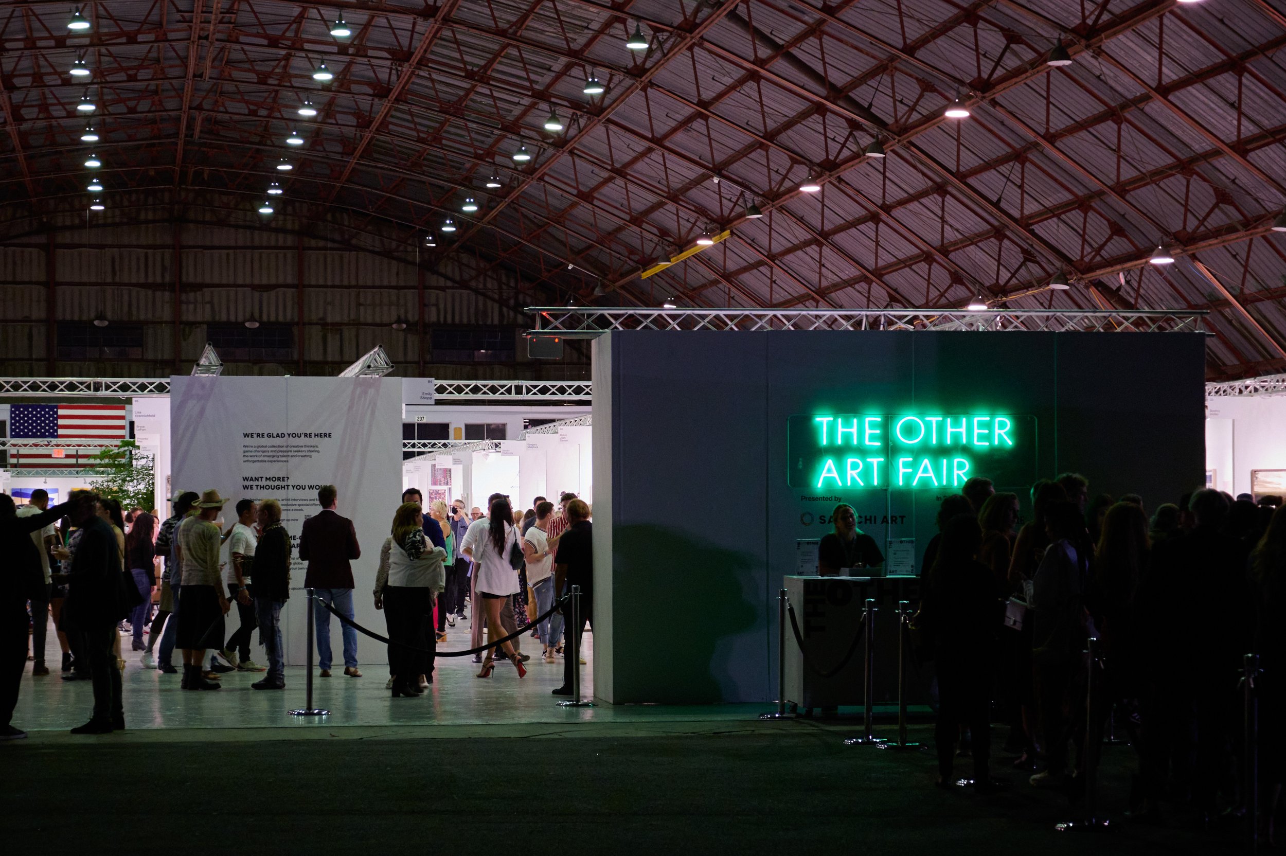 The entrance to The Other Art Fair at night on Thursday, Sept. 22, 2022, at The Barker Hanger in Santa Monica, Calif. (NIcholas McCall | The Corsair) 
