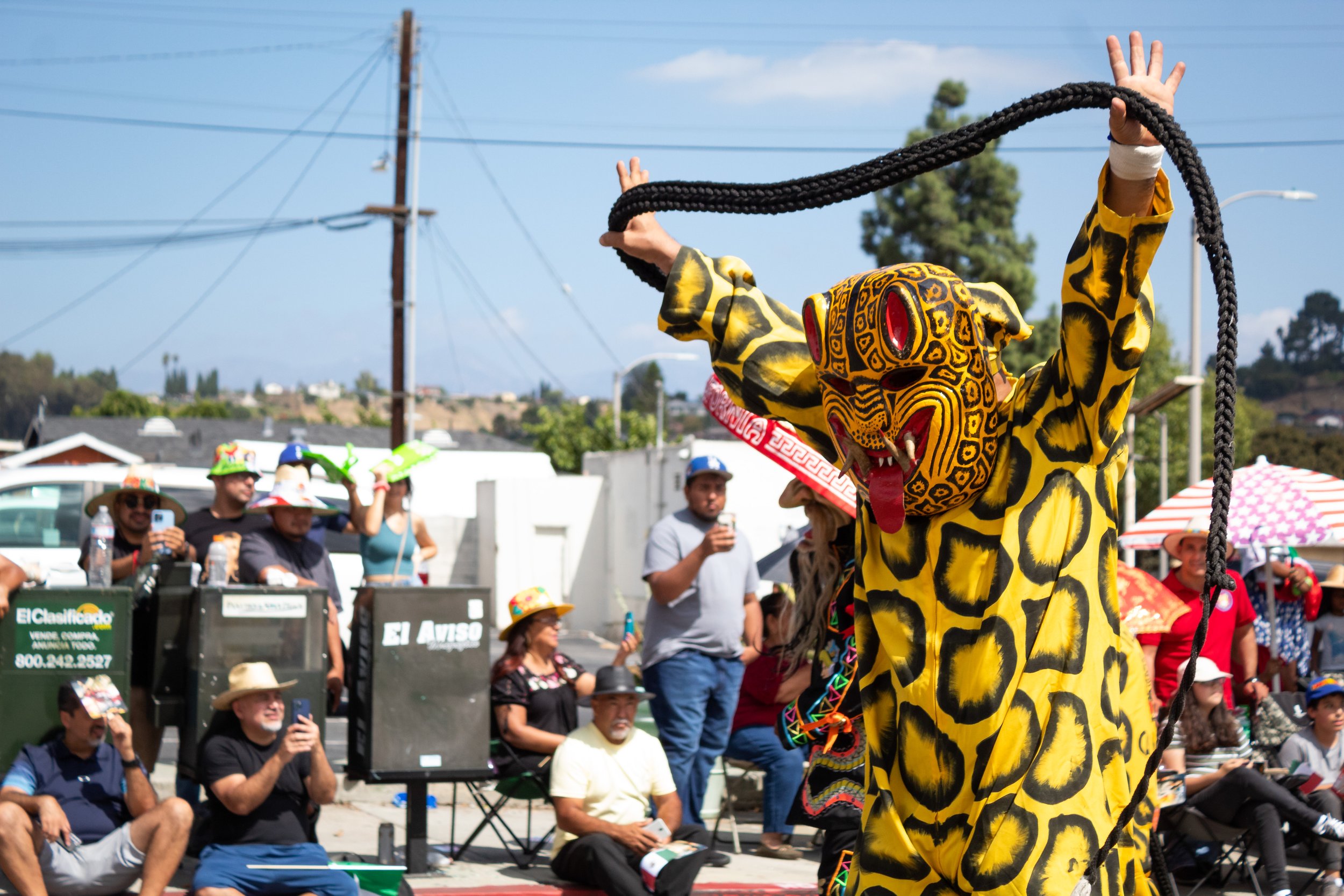  The character Tecuán (translates to monster from spanish), from a performance of Danza de los Tecuanes (The Dance of Jaguars), during the Mexican Independence Day Parade & Festival. The dance is a display of two tribes, Moranchi and Lucas, coming to