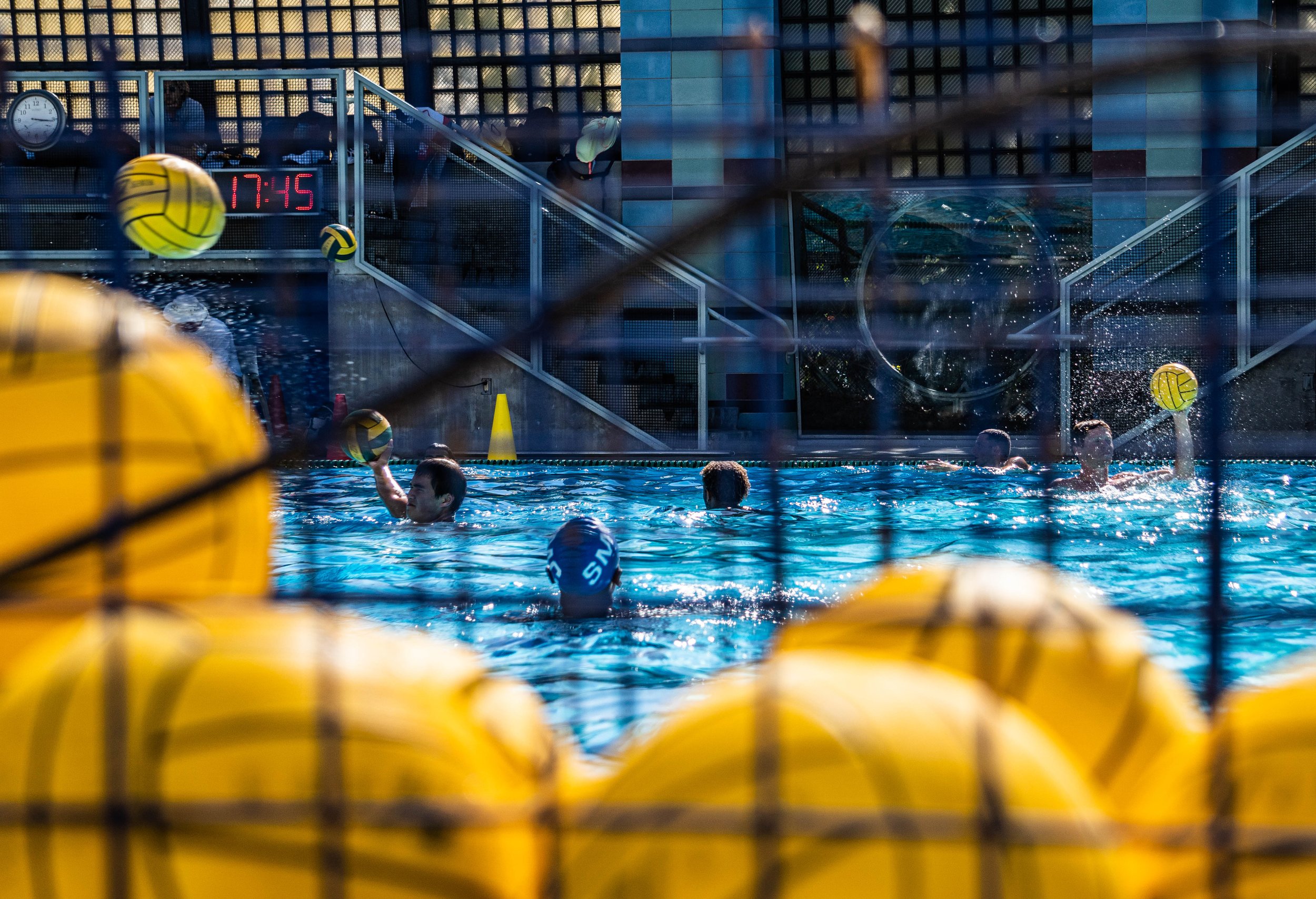  The Santa Monica College Corsairs Men's Water Polo team warm uo before their match with The LA Valley Monarchs at the SMC Swim Center on Sept. 28, 2022. The Corsairs lose to the Monarchs 23-4. Santa Monica, Calif. (Ee Lin Tsen | The Corsair) 