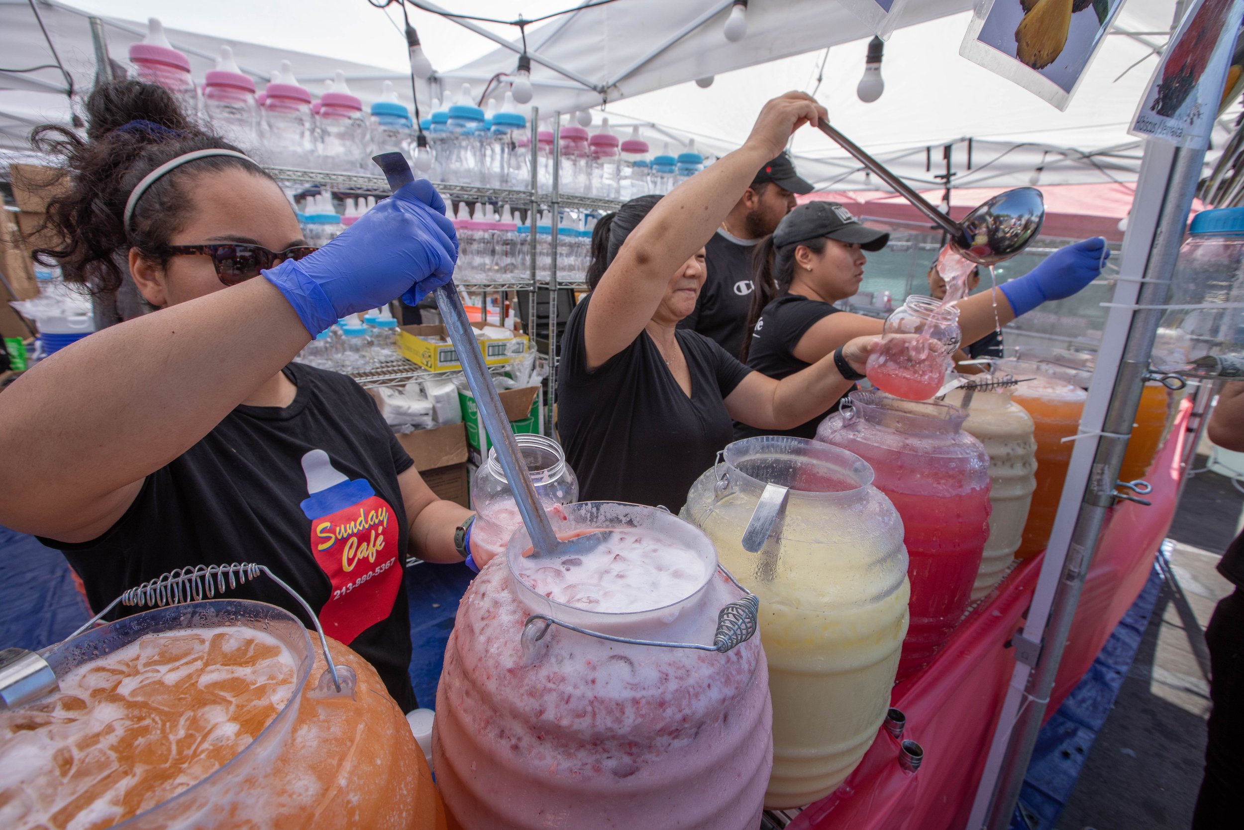  Very skillful pouring techniques at a fresh juice bar. Inspired by famous nighttime bazaars of Asia, 626 Night Market Mini was established in 2012, this large-scale market is named after the 626 area code region of San Gabriel Valley, northeast of L