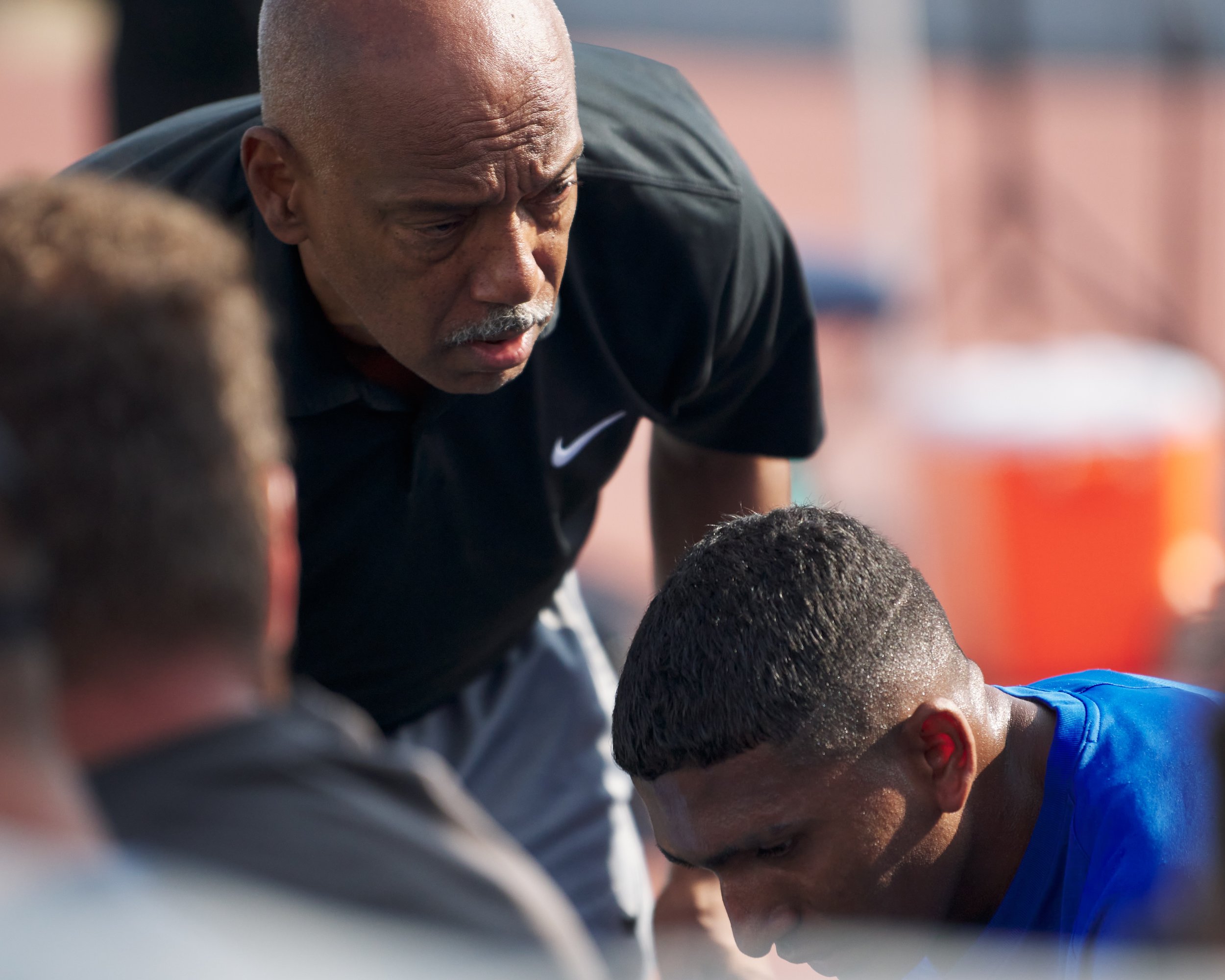  "Don't make me tell you again!" Santa Monica College Corsairs Athletic Director Reggie Ellis scolds Sebastian Alvarez Luna for arguing with the referees during the men's soccer match against the Santa Barbara City College Vaqueros on Tuesday, Octobe