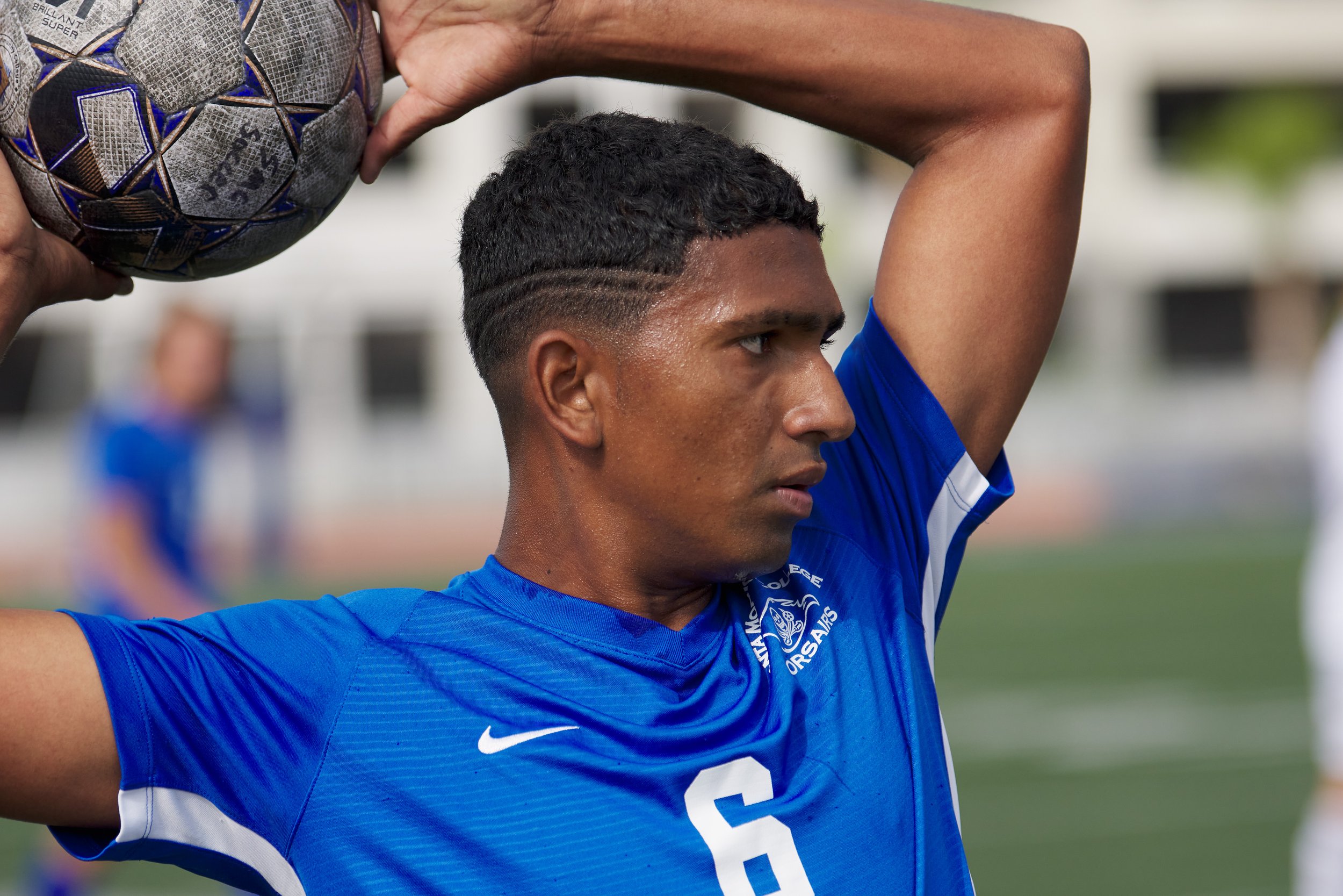  Santa Monica College Corsairs' Sebastian Alvarez Luna tosses the ball back into play during the men's soccer match against the Los Angeles Mission College Eagles on Tuesday, Nov. 1, 2022, at Corsair Field in Santa Monica, Calif. The Corsairs won 3-0