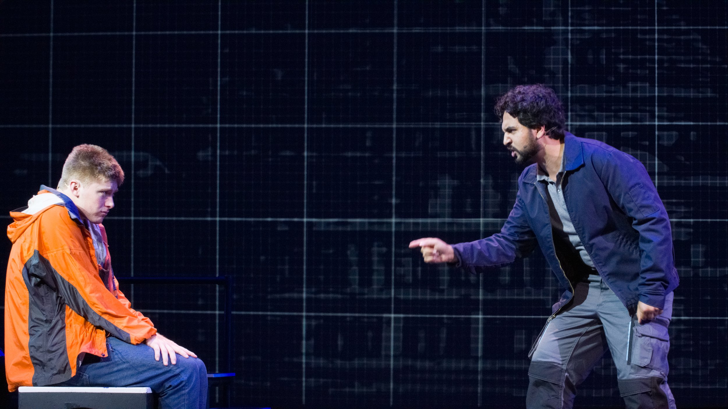  Justin Valine (left) and Tommy Abraham (right) during last dress rehearsal before the first showing of "The Curious Incident of The Dog in The Night-Time" on Thursday, October 7th at Santa Monica College, Santa Monica, Calif. 