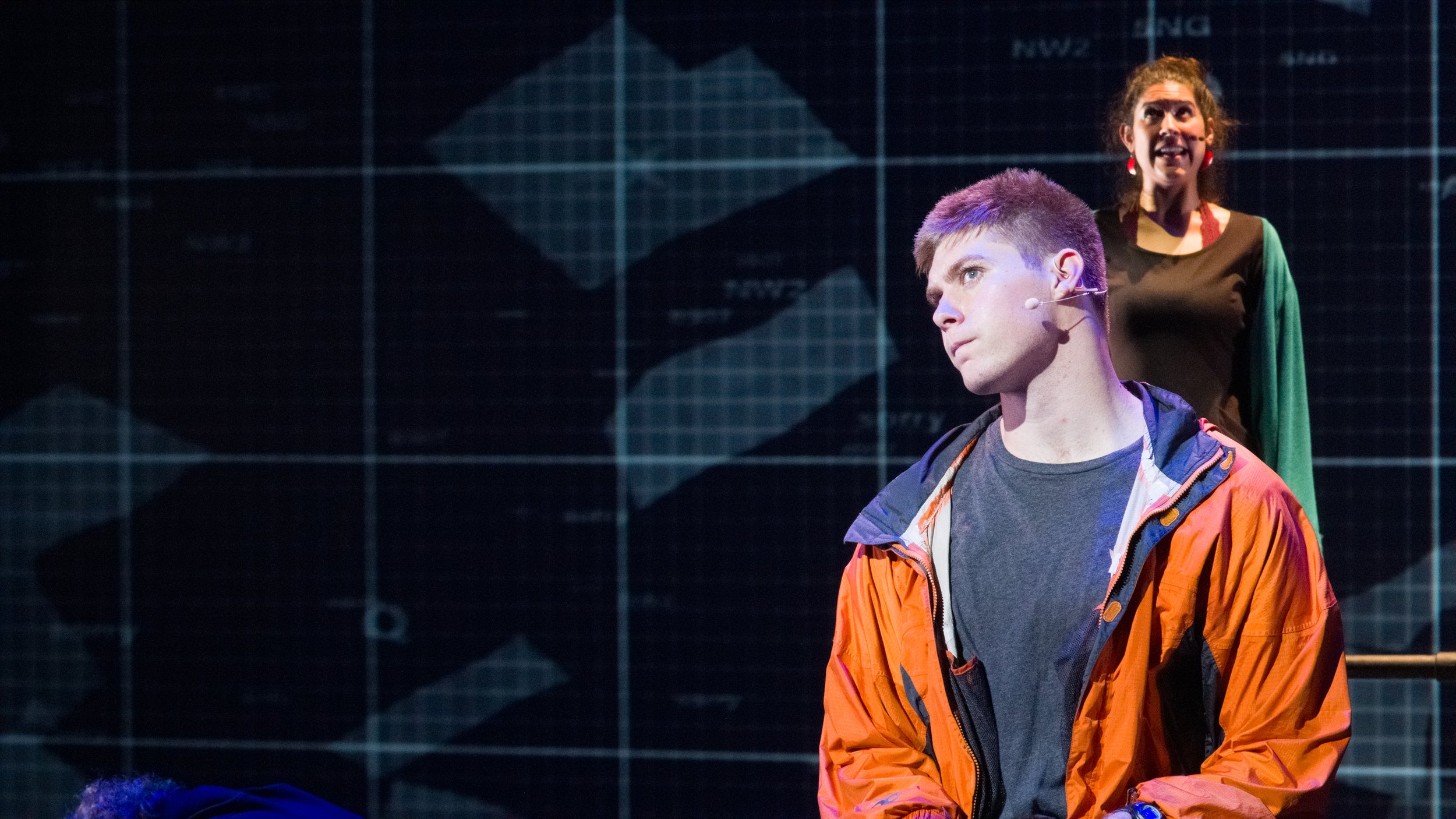  Justin Valine (center) and Kiana Spath (Right) during last dress rehearsal before the first showing of "The Curious Incident of The Dog in The Night-Time" on Thursday, October 7th at Santa Monica College, Santa Monica, Calif. 