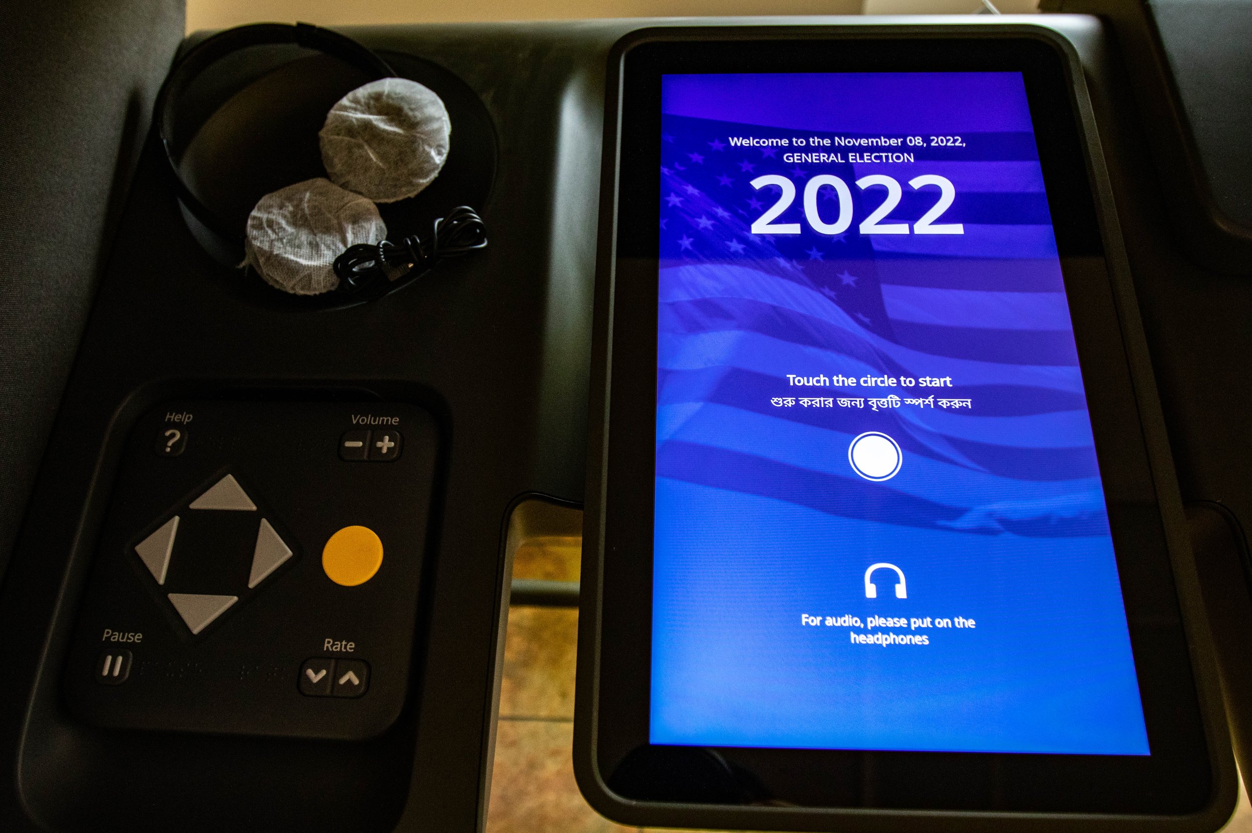  One of the voting machines at the Santa Monica College voting center. A day before Election Day on Nov. 8, 2022 at the Santa Monica College voting center on the main campus' faculty lounge by the cafeteria. Voters were both students and residents ar