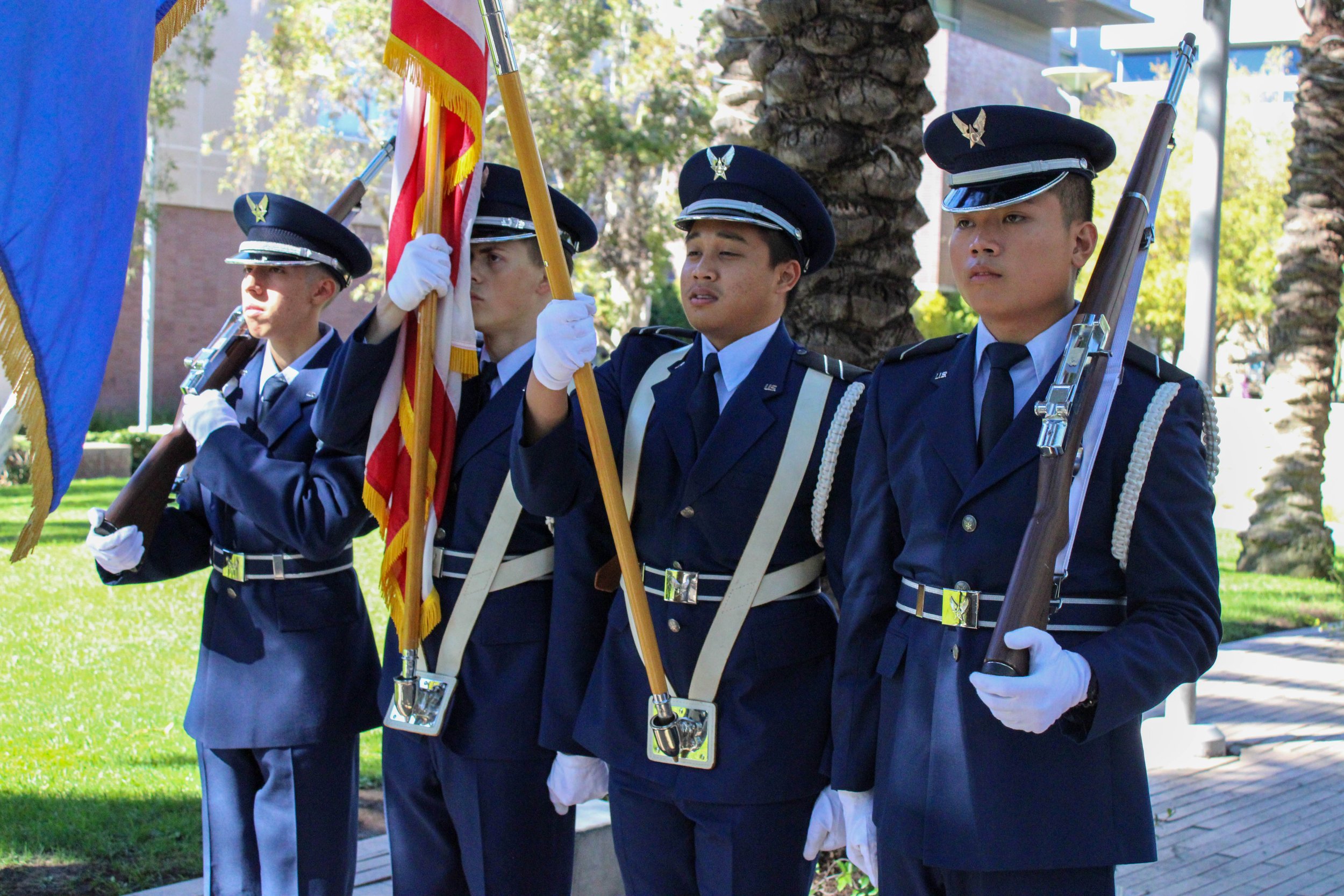  Group photo of Hunter Santana(Left Most), Nicholas Saldutti(Middle Left), Roman Pama(Middle Right), and Rynn Lim(Right Most) who are with the UCLA Air Force ROTC. (Reis Novakovic | The Corsair) 