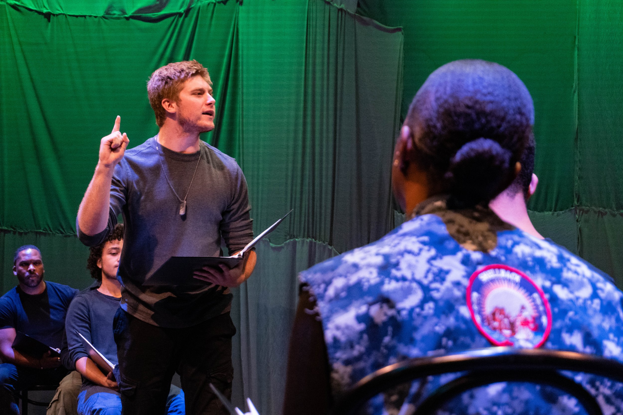  Justin Valine plays Chase a veteran in War Words as Jomarla Melancon watches. War Words is a play written by Michelle Kholos Brooks and is part of a national initiative to honor veterans through theatrical storytelling. The play was in collaboration