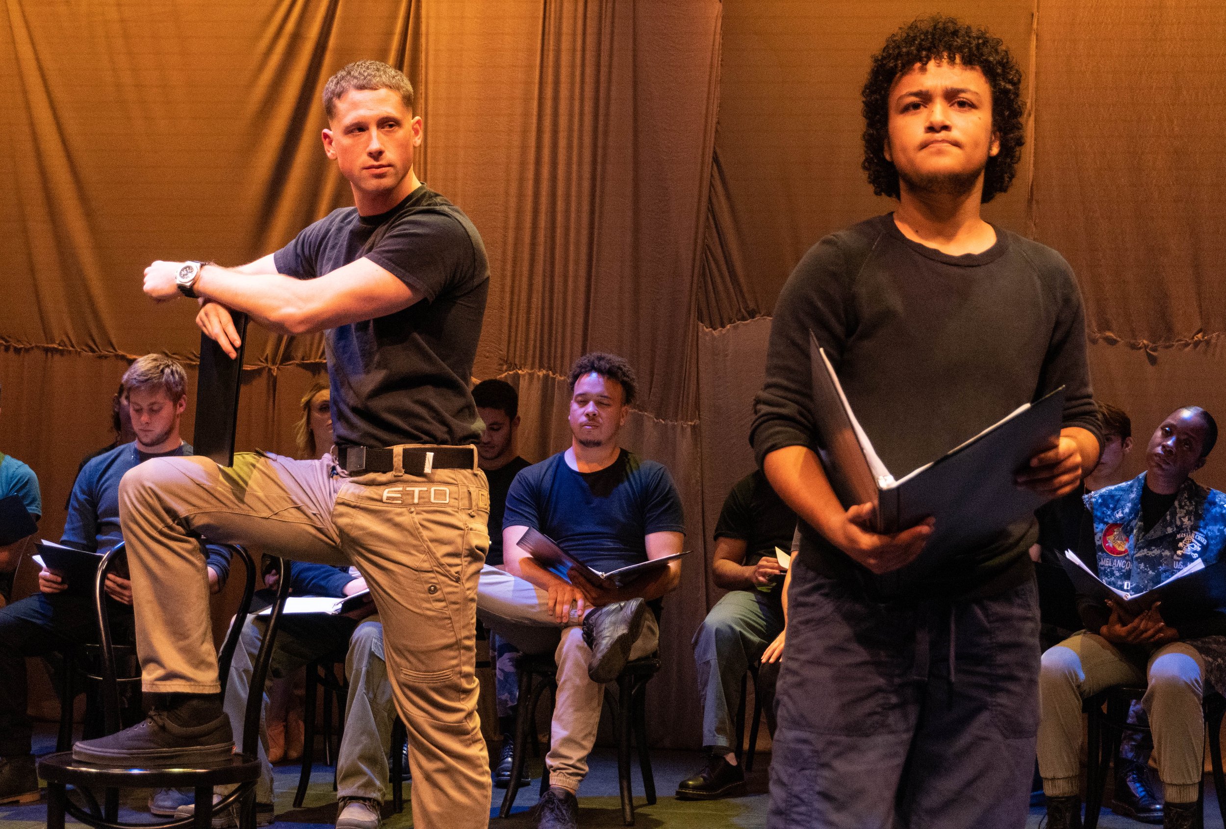  (L-R) Sam Frank plays Max a soldier in War Words and acts alongside Leo Hall who plays Janis an Afghanistan translator. War Words is a play written by Michelle Kholos Brooks and is part of a national initiative to honor veterans through theatrical s