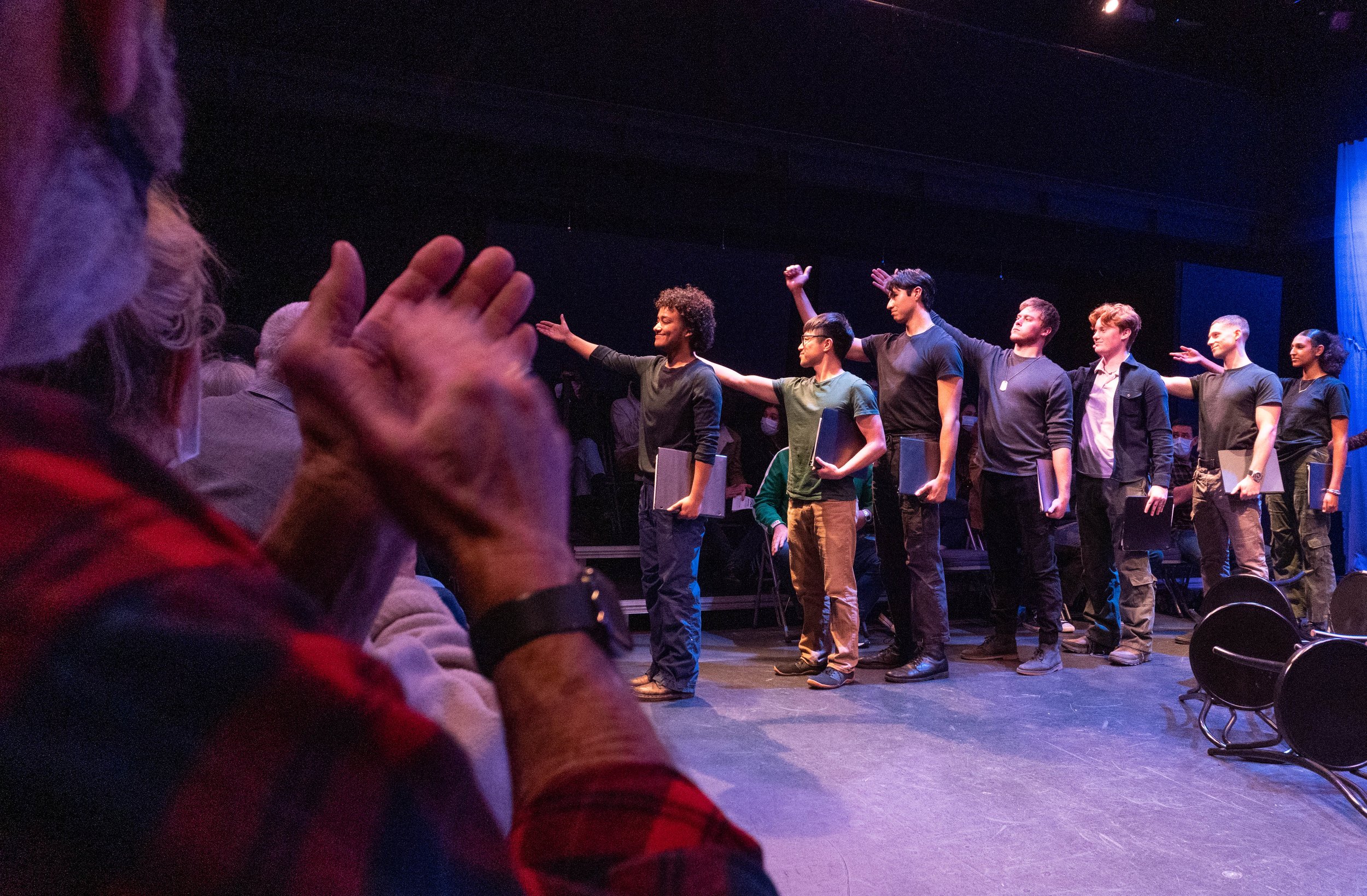  Audiences applaud the cast of War Words as they take a bow after their performance. War Words is a play written by Michelle Kholos Brooks and is part of a national initiative to honor veterans through theatrical storytelling. The play was in collabo