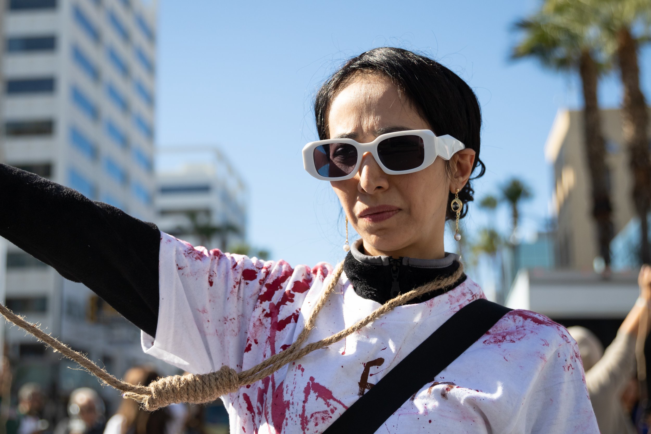  A die-in being performed at the Freedom for Iran rally on Hollywood Blvd, Hollywood, Calif. on Saturday, Nov. 19, 2022. The die-in was performed to honor those who have have lost their lives fighting for freedom in Iran. (Caylo Seals | The Corsair) 