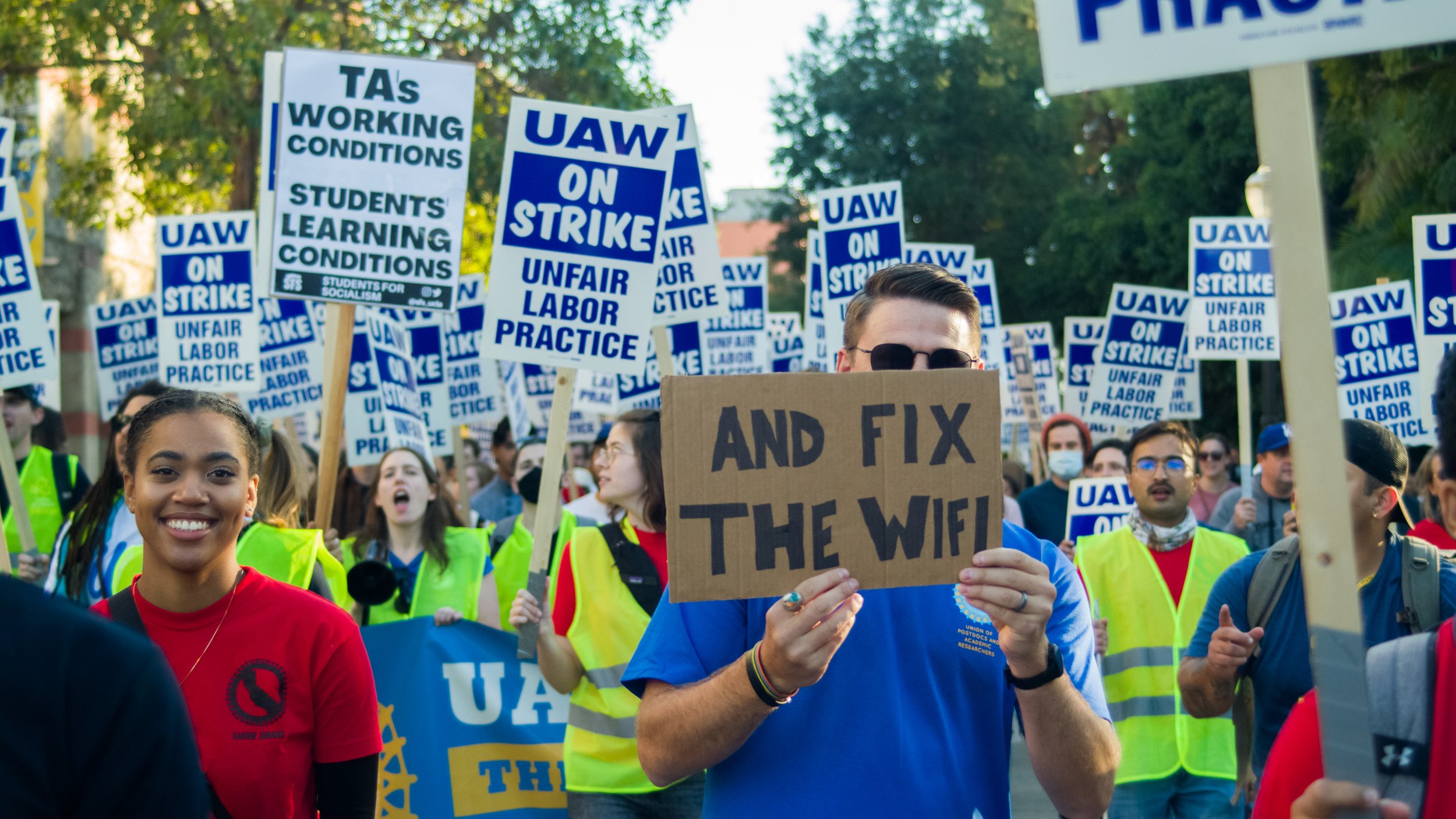   While most were protesting the unfair labor practices, some were concerned about other University issues on Monday, November 14 at University of California Los Angeles (UCLA). (Tyler Simms | The Corsair)  