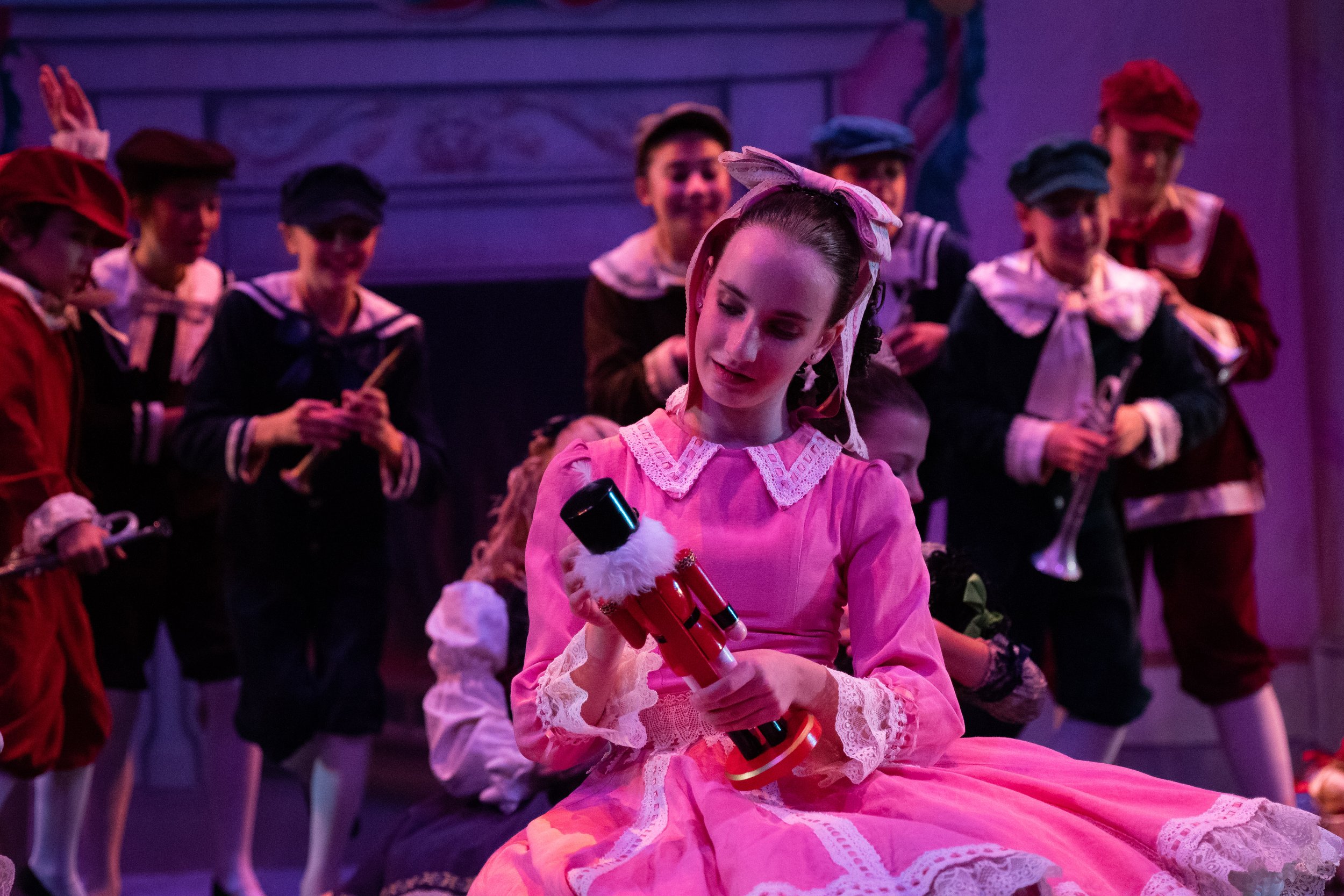  Sophie Wilson as Clara clutching her toy nutcracker during the party in the first act, second scene of The Nutcracker performed by Westside Ballet of Santa Monica at the The Broad Stage in Santa Monica, Calif. on Sunday, Dec. 4, 2022. (Caylo Seals |
