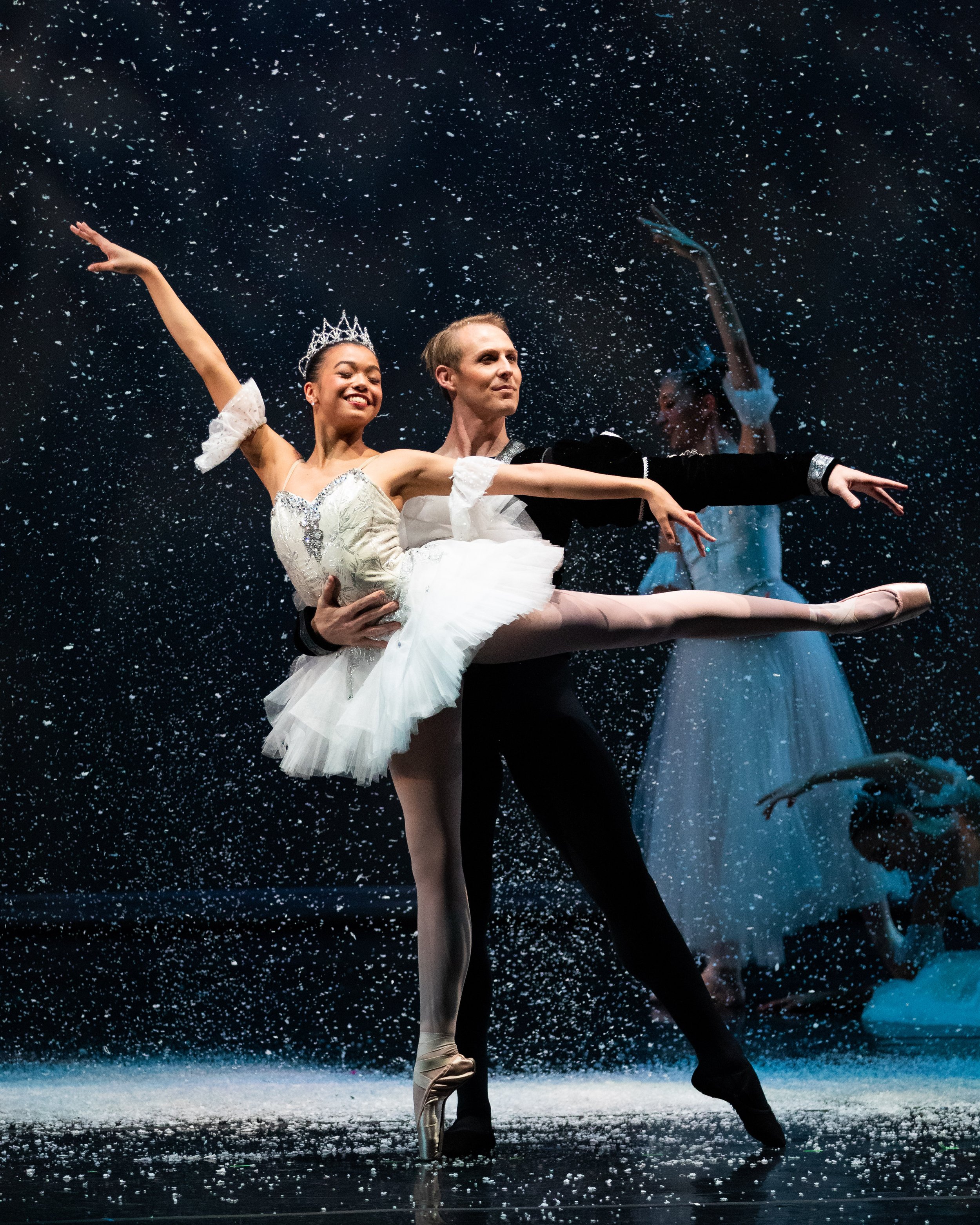  Kalea Harrision (left) and Evan Swenson (right) playing the roles of Snow Queen and Snow Cavalier during the first act, second scene of The Nutcracker performed by Westside Ballet of Santa Monica at the The Broad Stage in Santa Monica, Calif. on Sun
